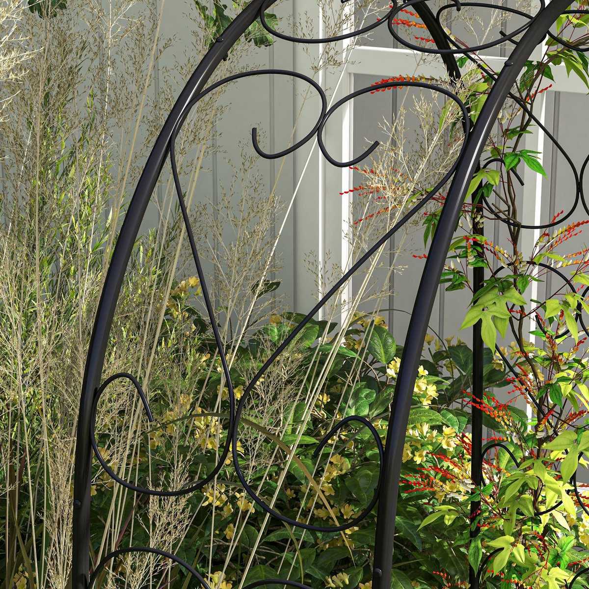 OUTSUNNY Arche de jardin arche à rosiers style fer forgé acier époxy noir