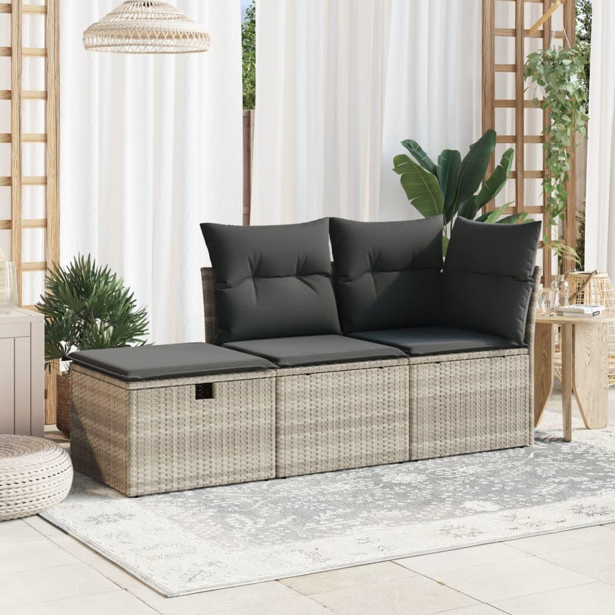 Voir la diapositive 3 : VIDAXL Tabouret de jardin coussin gris clair 55x55x37cm resine tressee