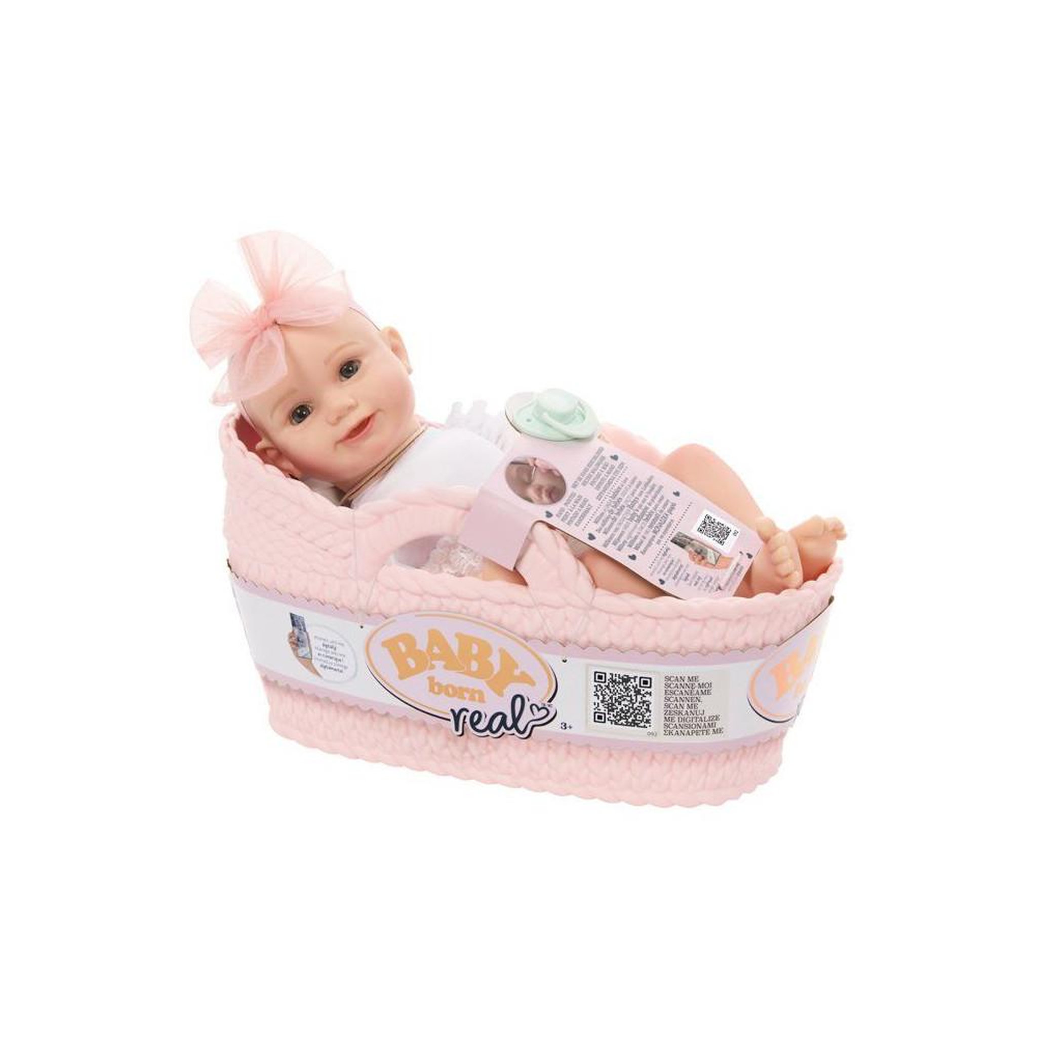 Poupée réaliste BABY born Real fille 43 cm peau claire yeux ouverts, avec couffin magnétique
