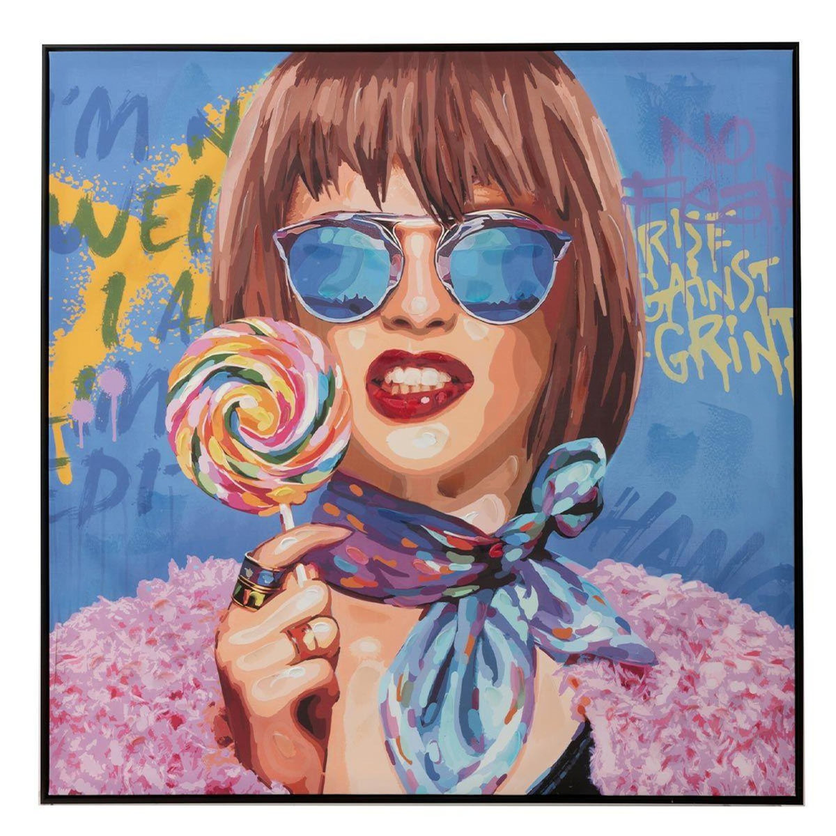 Paris Prix Tableau Peinture Femme Sucette  Pop Art  100x100cm Multicolore