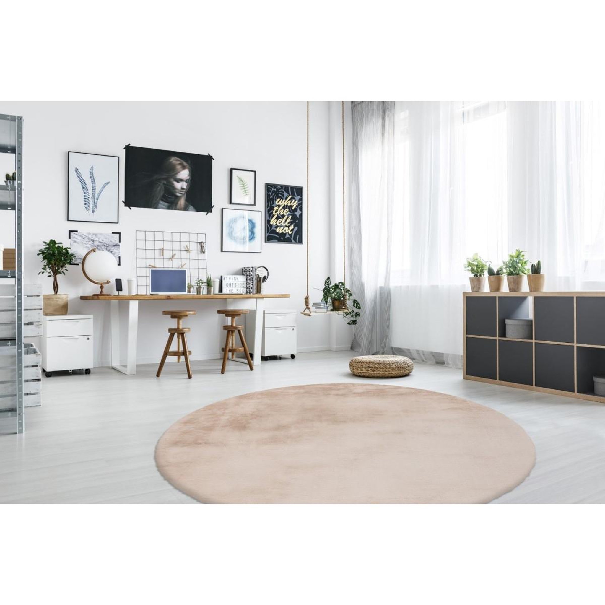 Voir la diapositive 2 : Paris Prix Tapis rond à poils longs  rabbit  160cm beige