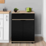 Voir la diapositive 2 : ID MARKET Desserte de cuisine COSY placard avec tiroir bois noir et plateaux façon hêtre L.60 CM
