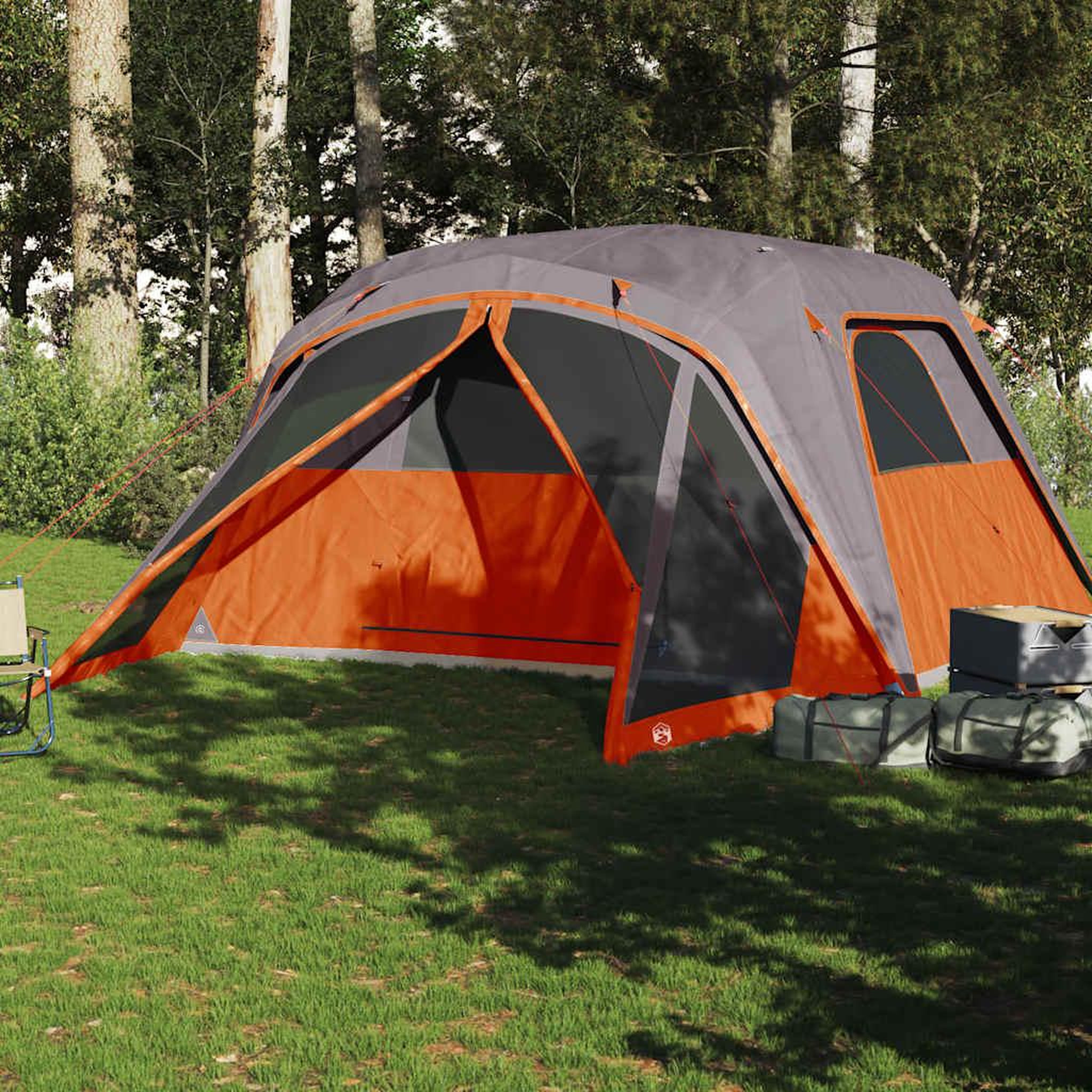 Voir la diapositive 3 : VIDAXL Tente familiale et porche 6 personnes gris orange impermeable