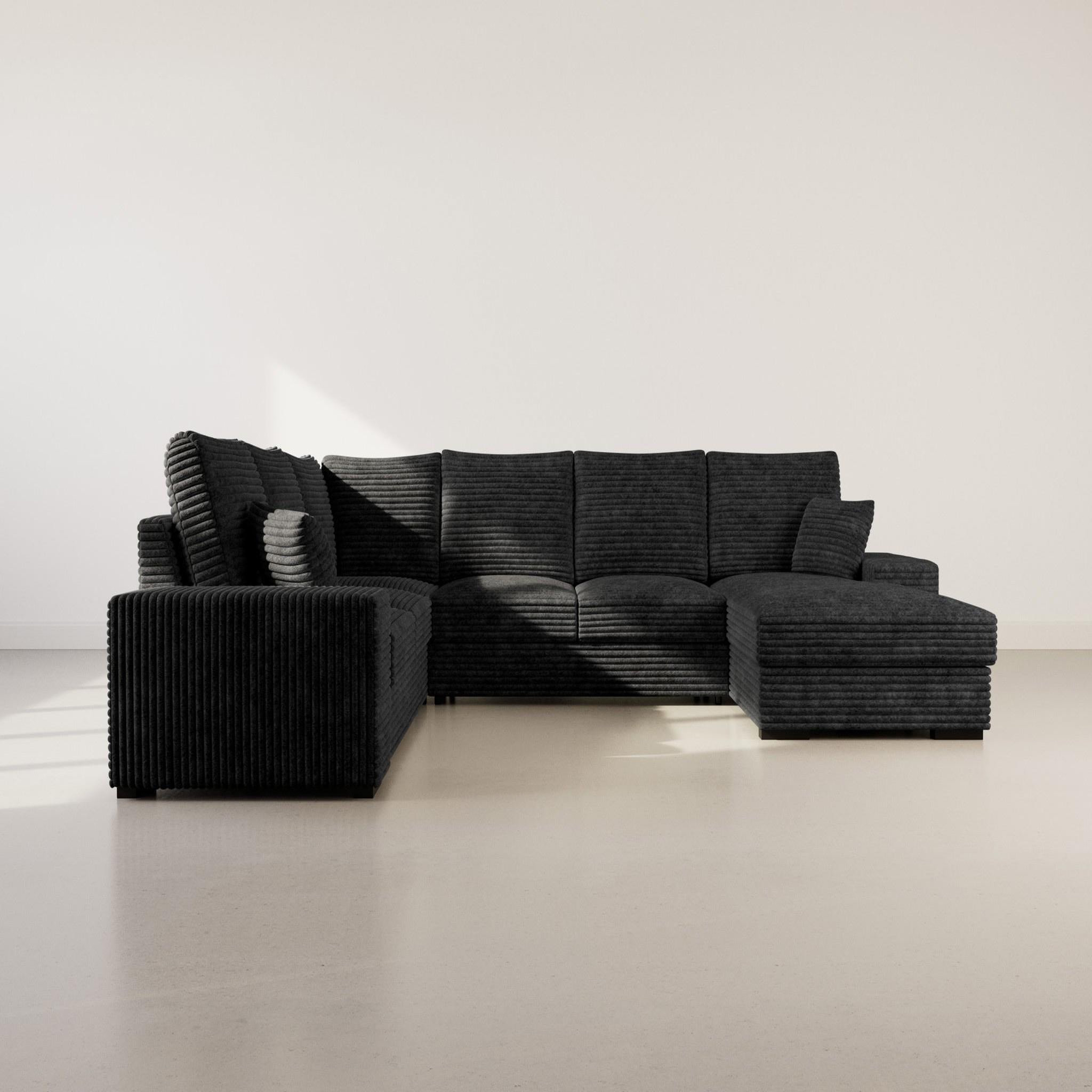 Voir la diapositive 2 : BEST MOBILIER Lorie - canapé panoramique d'angle gauche 7 places convertible en velours côtelé grosse côte avec coffre