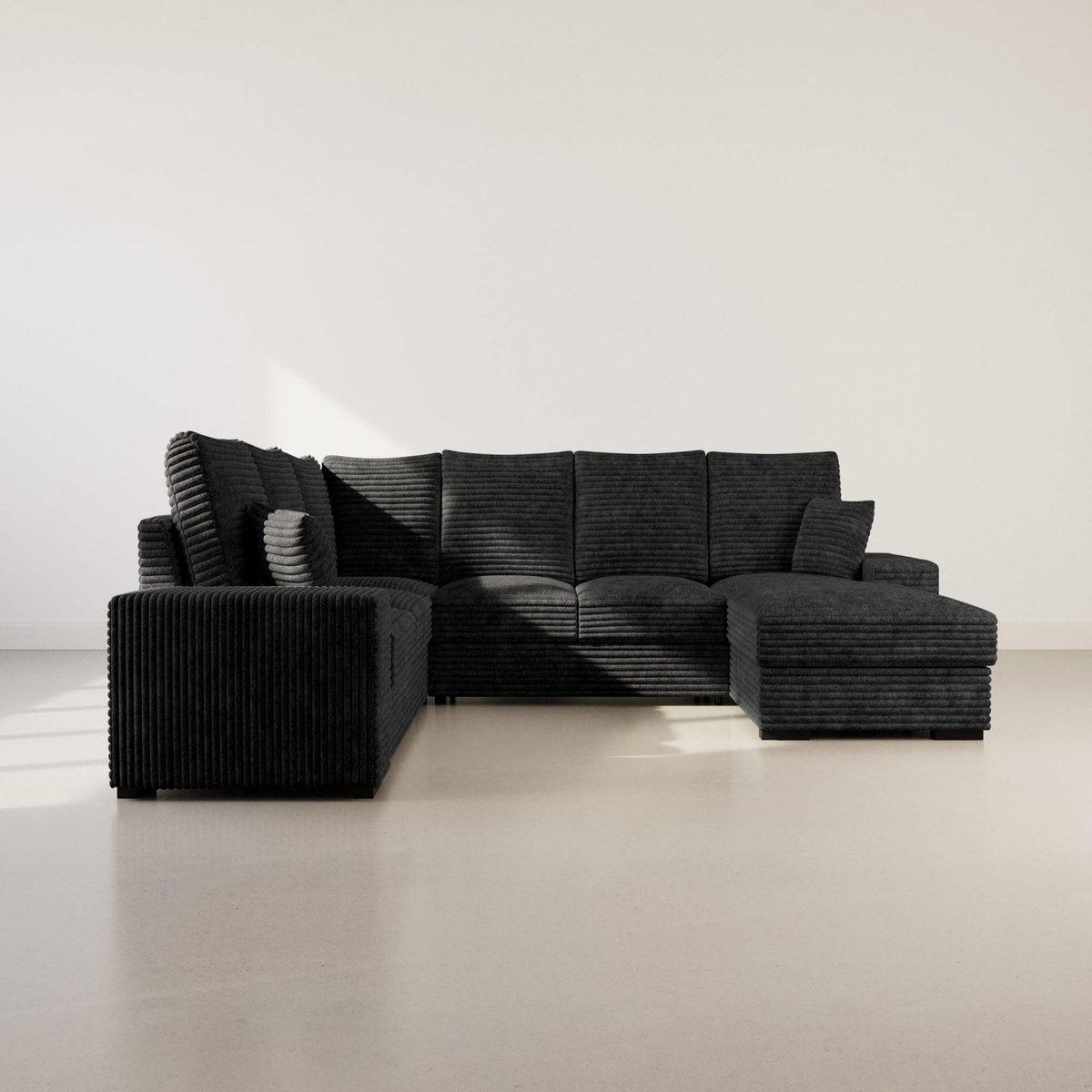 BEST MOBILIER Lorie - canapé panoramique d'angle gauche 7 places convertible en velours côtelé grosse côte avec coffre