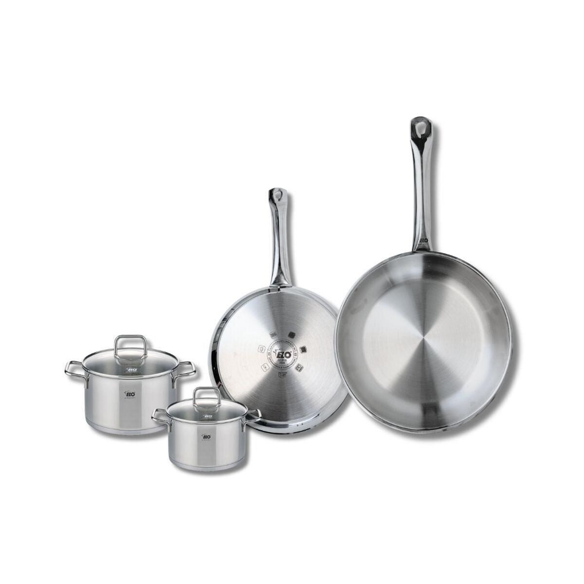 ELO Set de 2 Poêles de cuisson 24 et 28 cm et 2 faitouts 12 et 14 cm Elo Profi Citrin