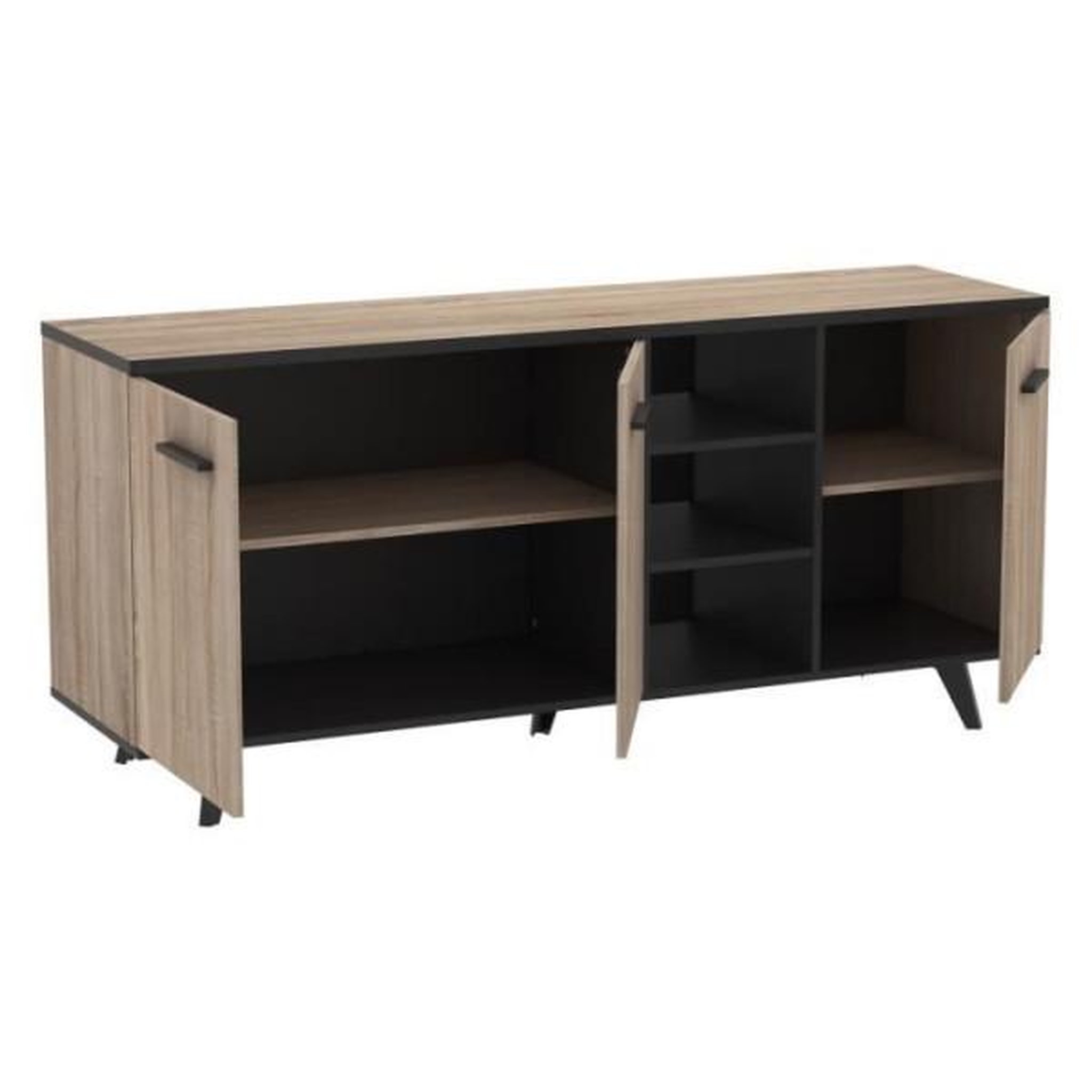 Voir la diapositive 6 : Demeyere DEMEYERE Ensemble séjour Enfilade + Table haute + Vitrine - Décor chene brossé - WAYNE