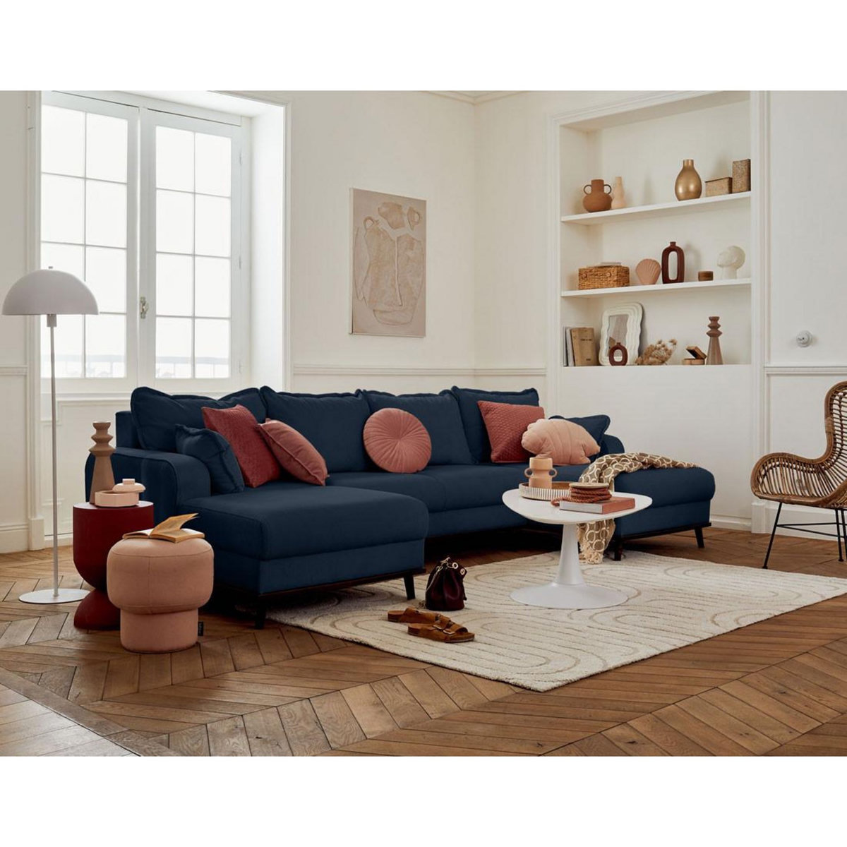 LISA DESIGN Albane - canapé panoramique en u - 7 places - convertible avec coffre - en velours côtelé