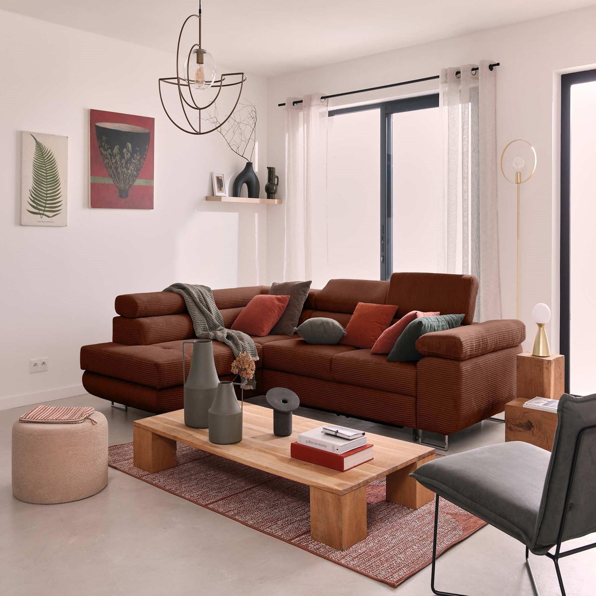 BEST MOBILIER Zaria - canapé d'angle gauche - convertible avec coffre et têtières réglables - 5 places - en velours côtelé