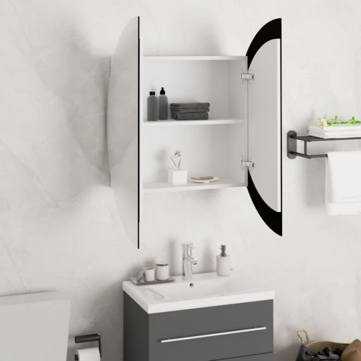 VIDAXL Armoire de salle de bain miroir rond et LED Blanc 54x54x17,5 cm