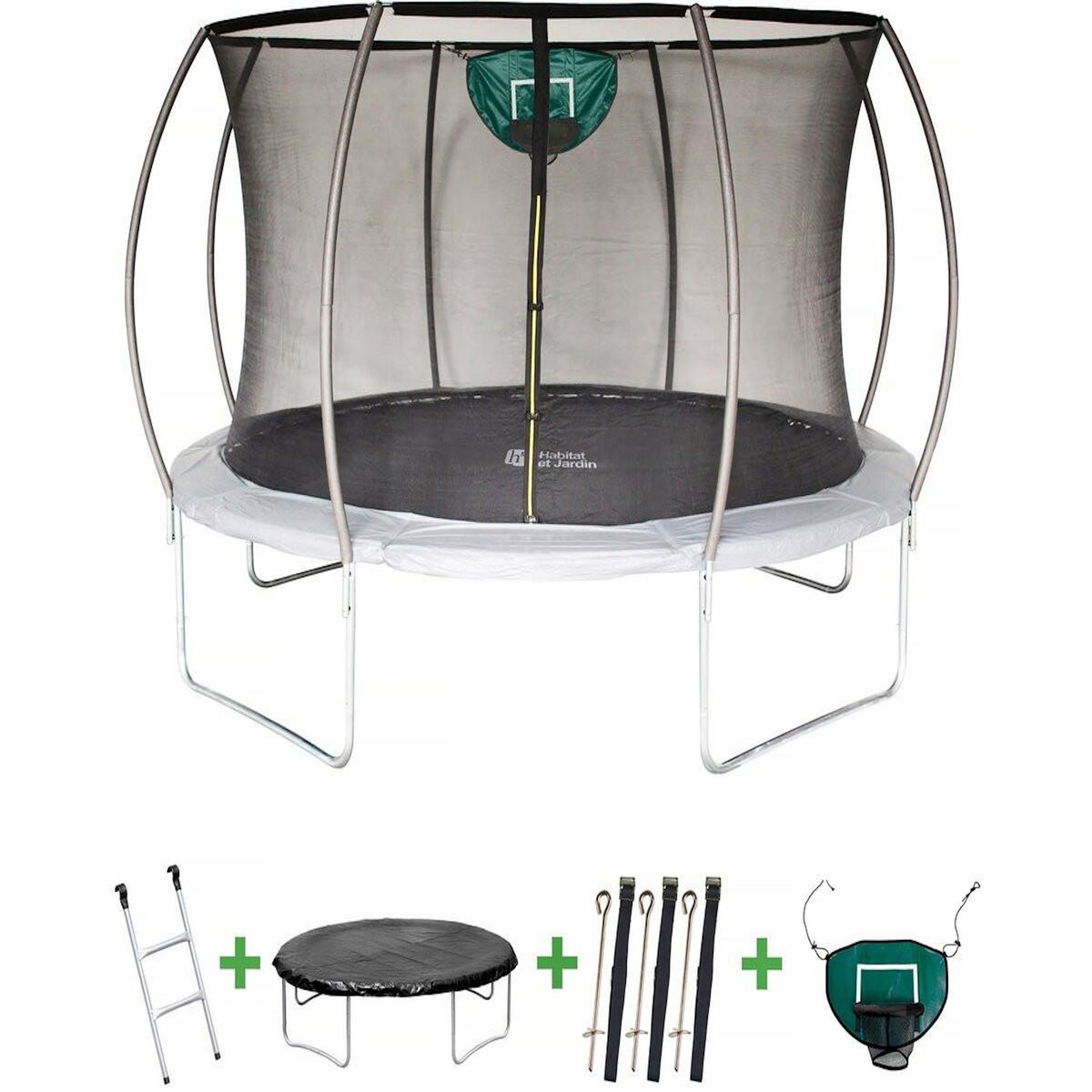 Habitat et Jardin Trampoline avec filet intérieur  jumper  - Ø 4,25 m - Gris