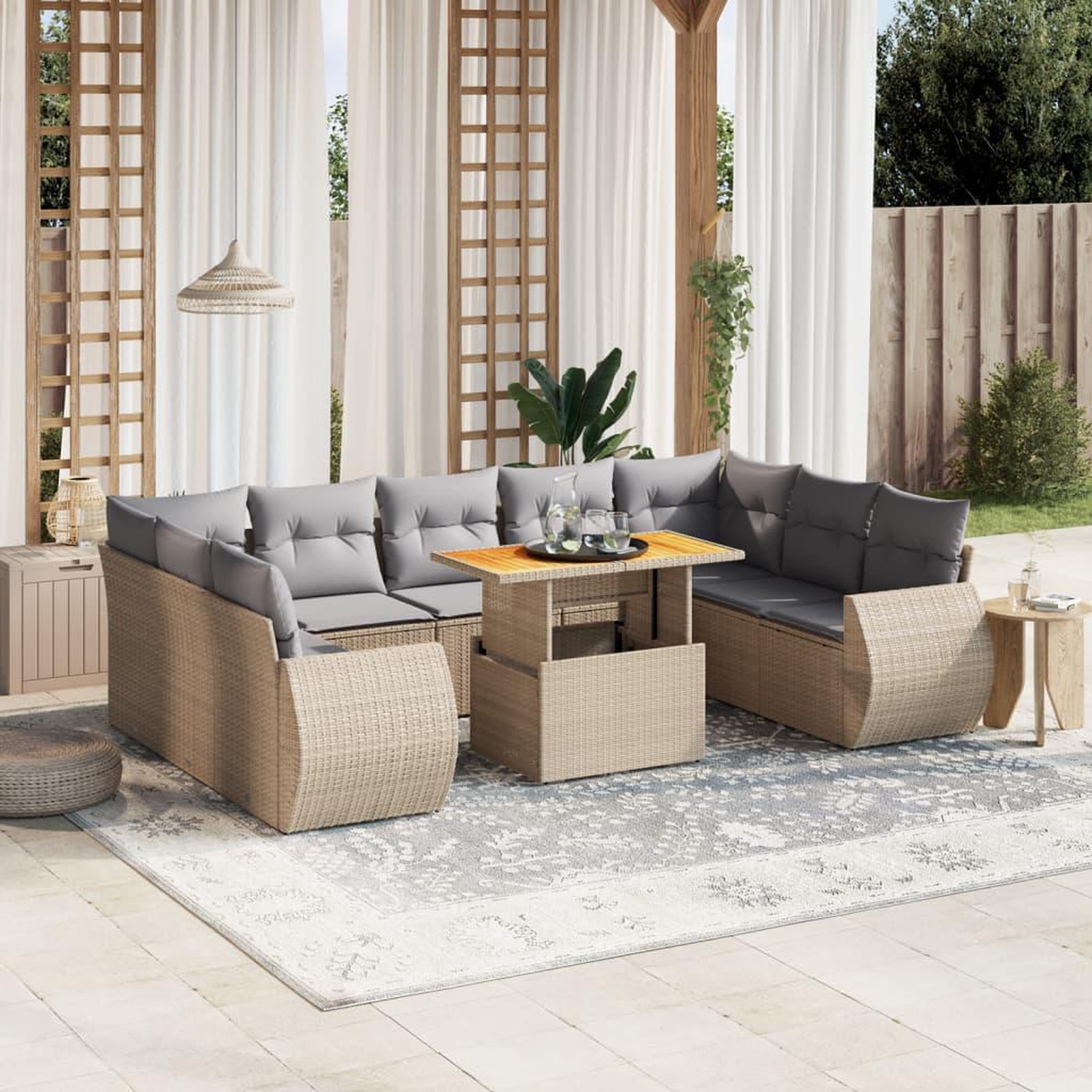 VIDAXL Salon de jardin avec coussins 10 pcs beige resine tressee