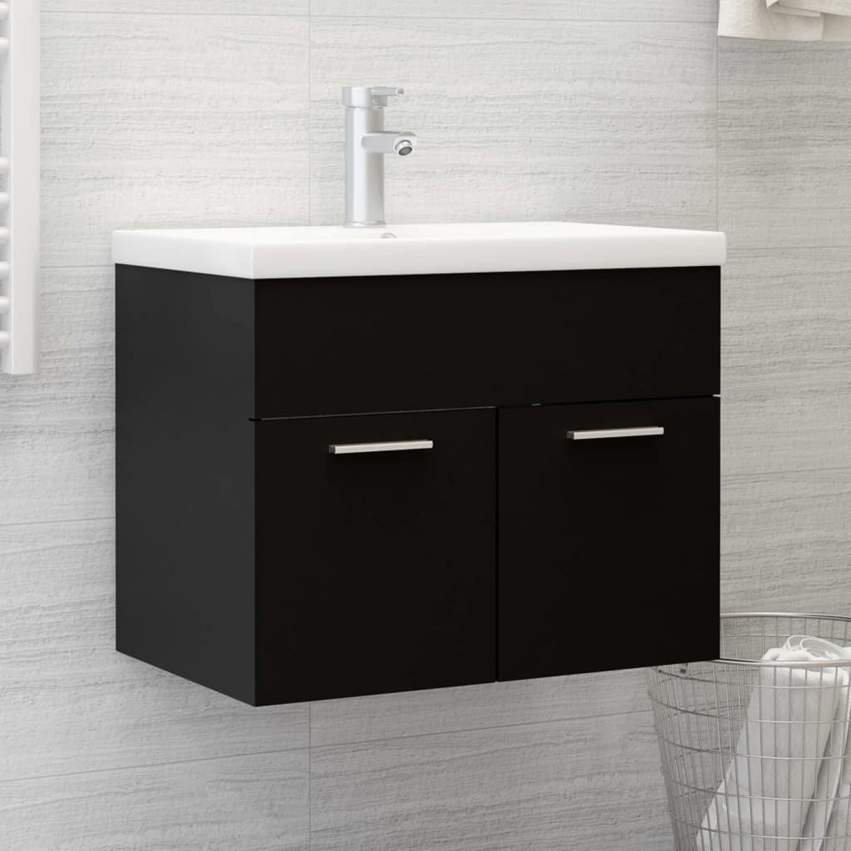 VIDAXL Armoire d'evier avec lavabo integre Noir Agglomere