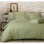 Home collection Parure de couette 100% percale de coton 80 fils/cm2-uni sauge. Coloris disponibles : Vert