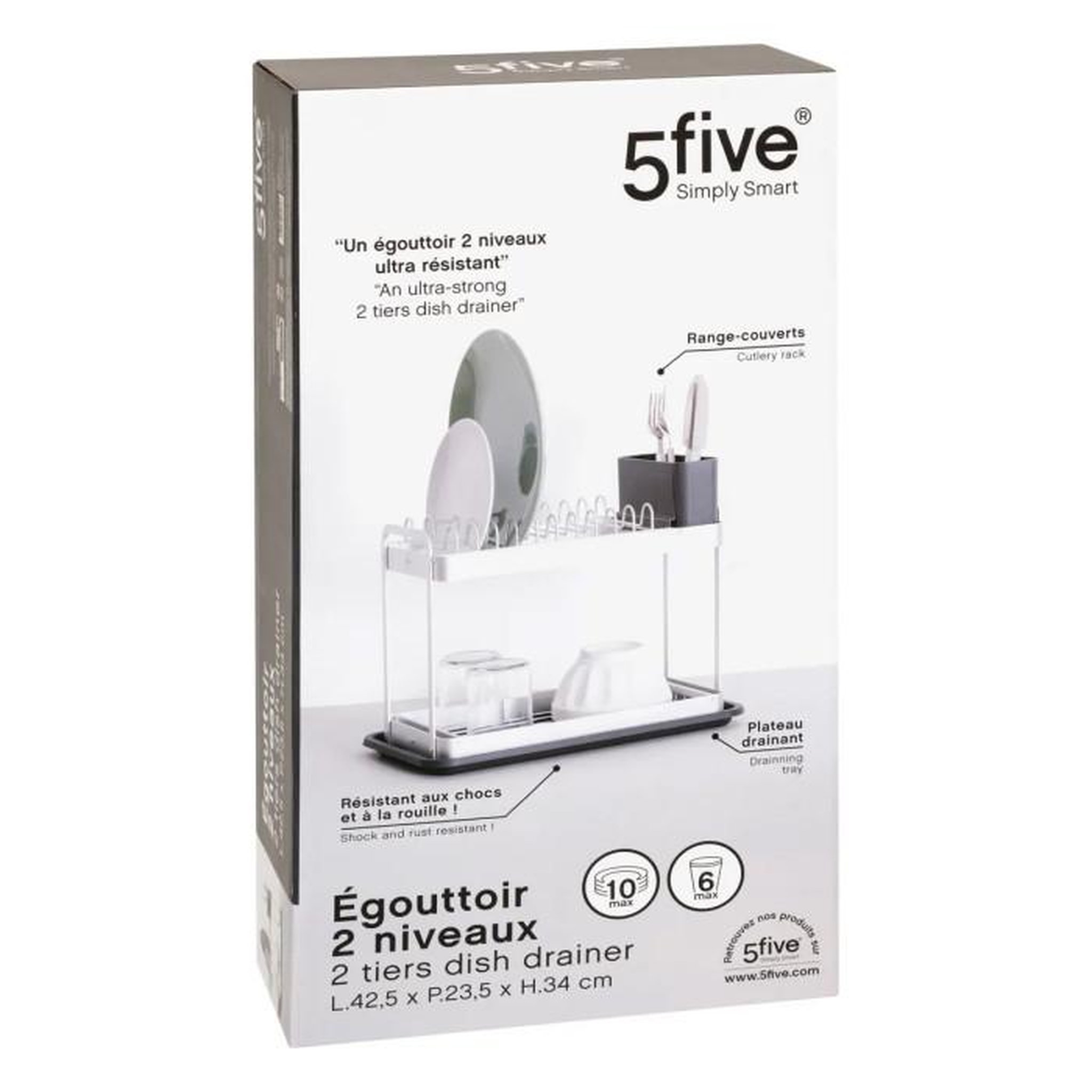 Voir la diapositive 5 : FIVE Égouttoir à Vaisselle  2 Niveaux  42cm Gris