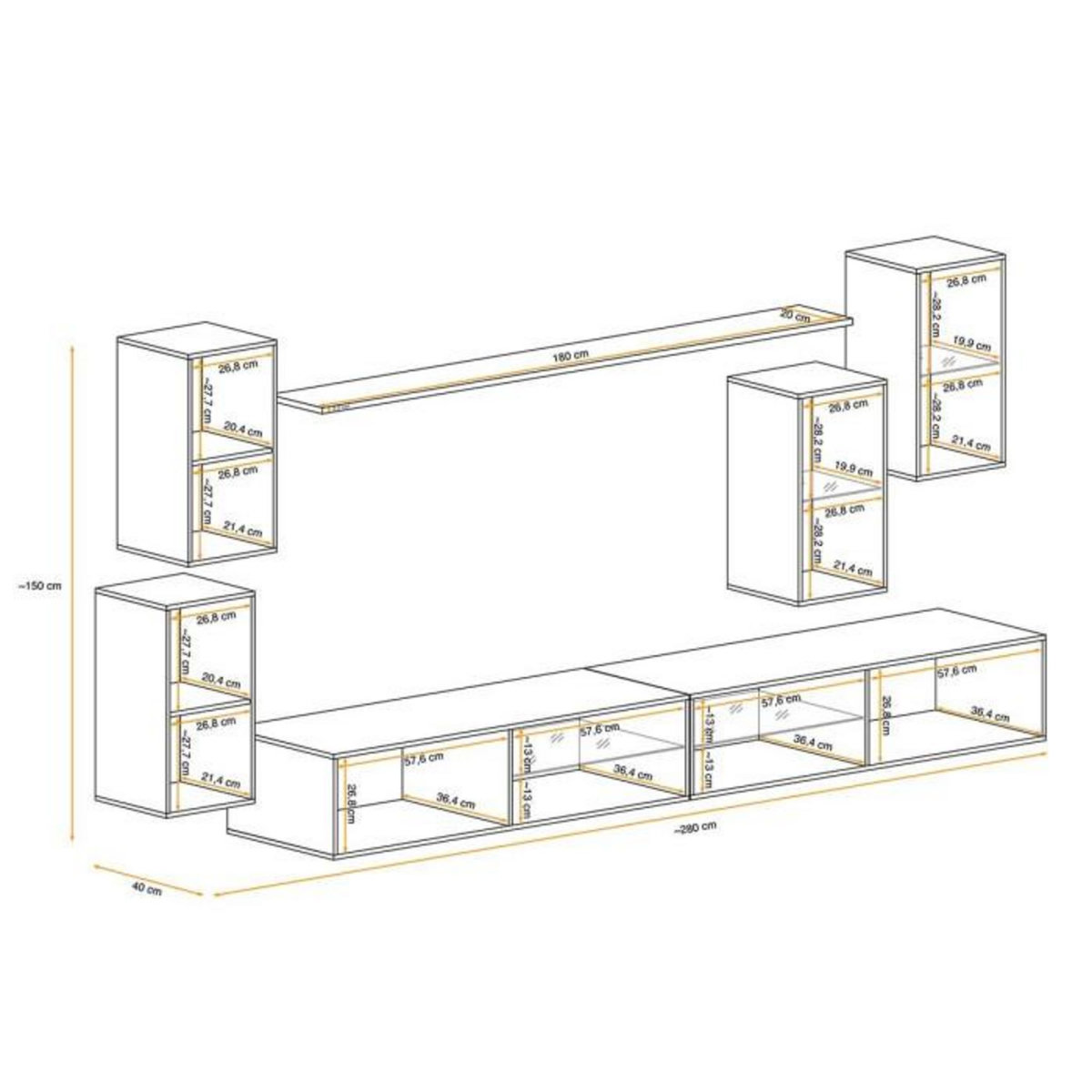 Paris Prix Ensemble Meuble TV  Switch XXV  280cm Blanc & Gris