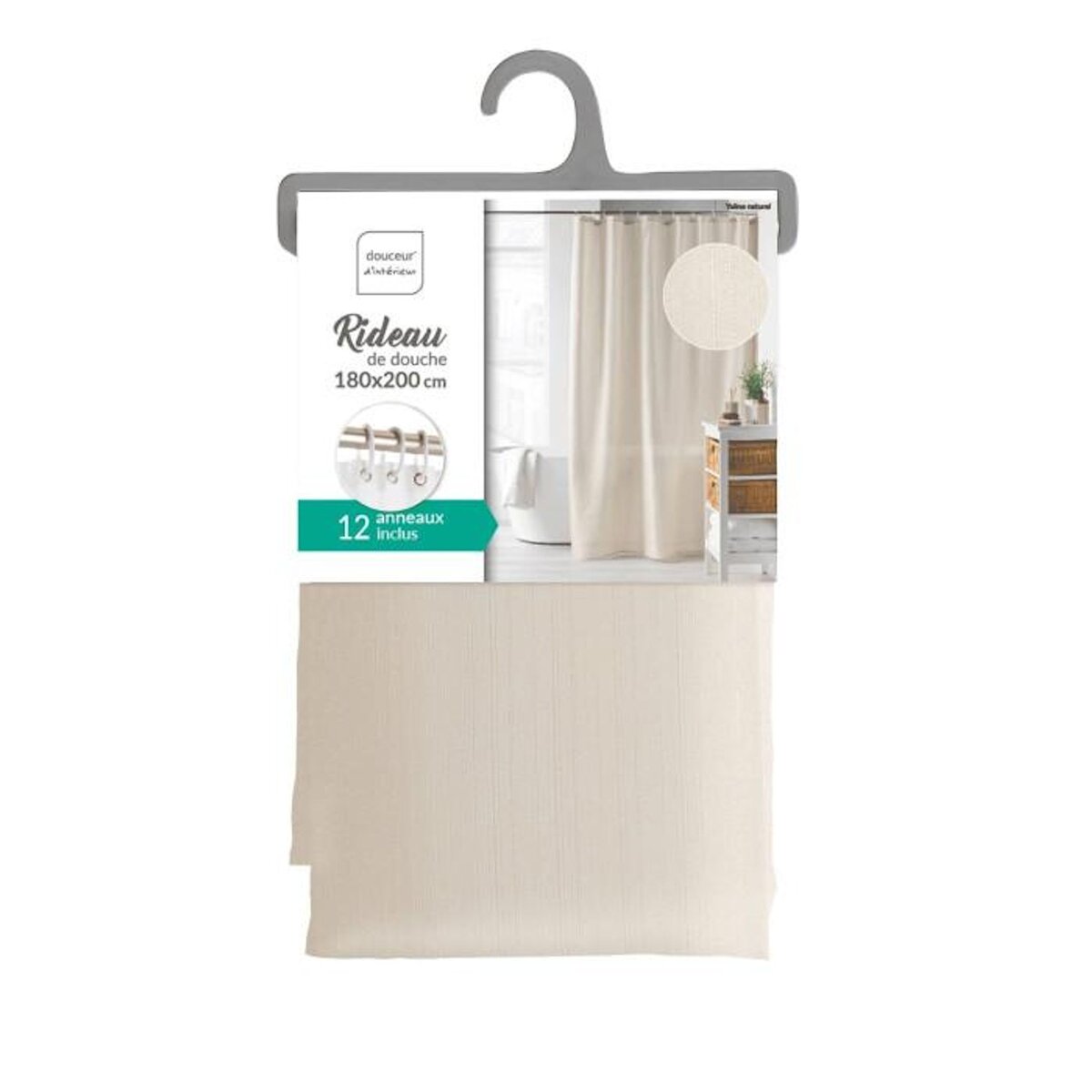 Paris Prix Rideau de Douche Uni  Yaline  180x200cm Naturel