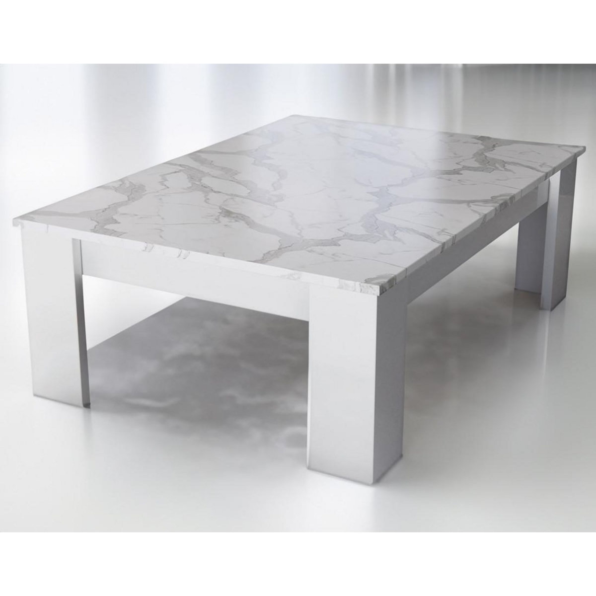 BEST MOBILIER Amaury - table basse - blanc - plateau effet marbre - 126 cm