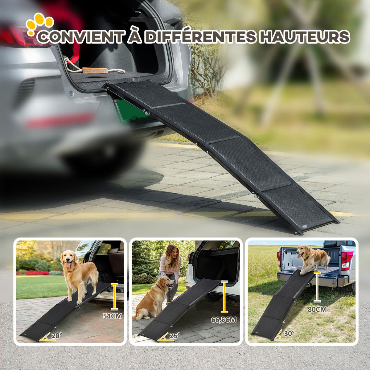 PAWHUT Rampe pliable pour chien surface antidérapante dim. 158 x 43,5 cm alliage d'aluminium noir