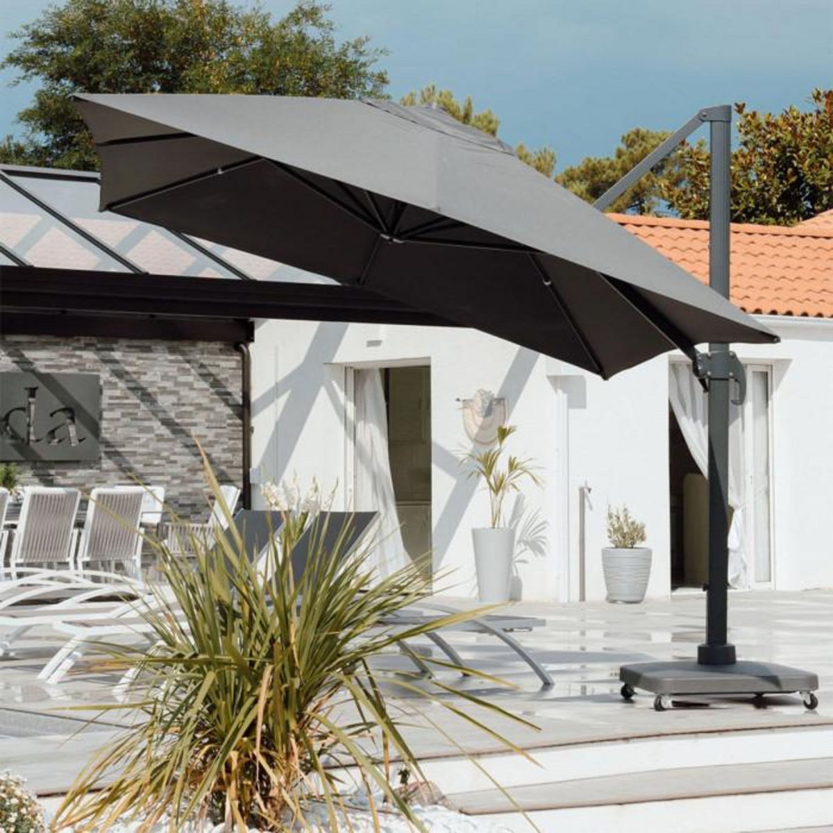 Paris Prix Parasol Déporté Avec  Housse  400cm Gris