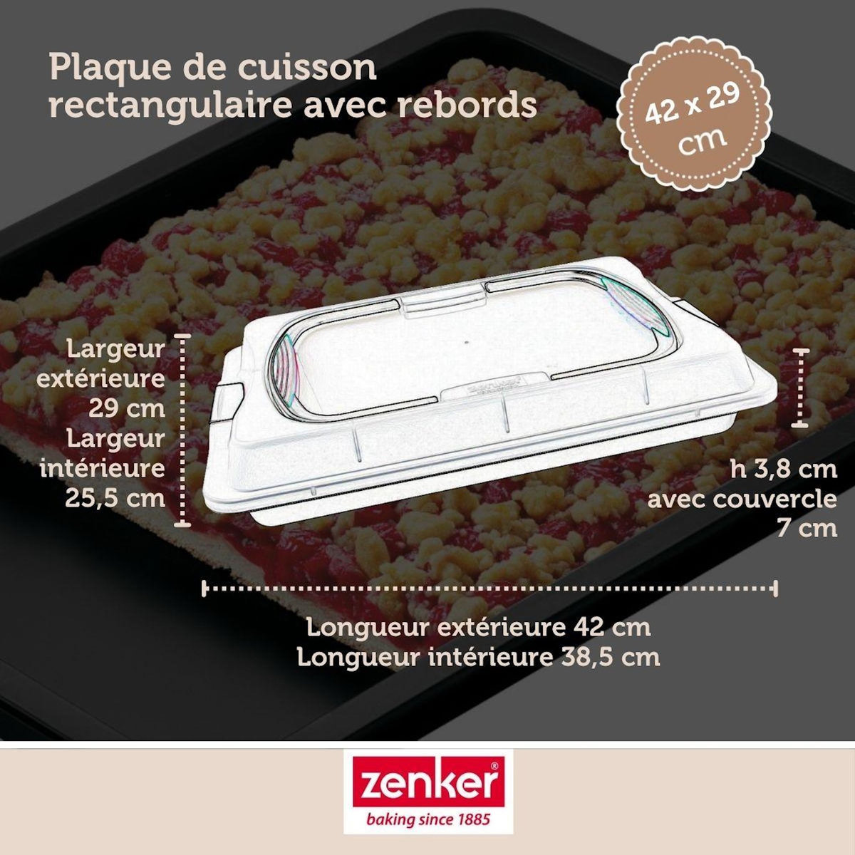 ZENKER Plaque de cuisson 42 x 29 cm avec couvercle Zenker Special To Go