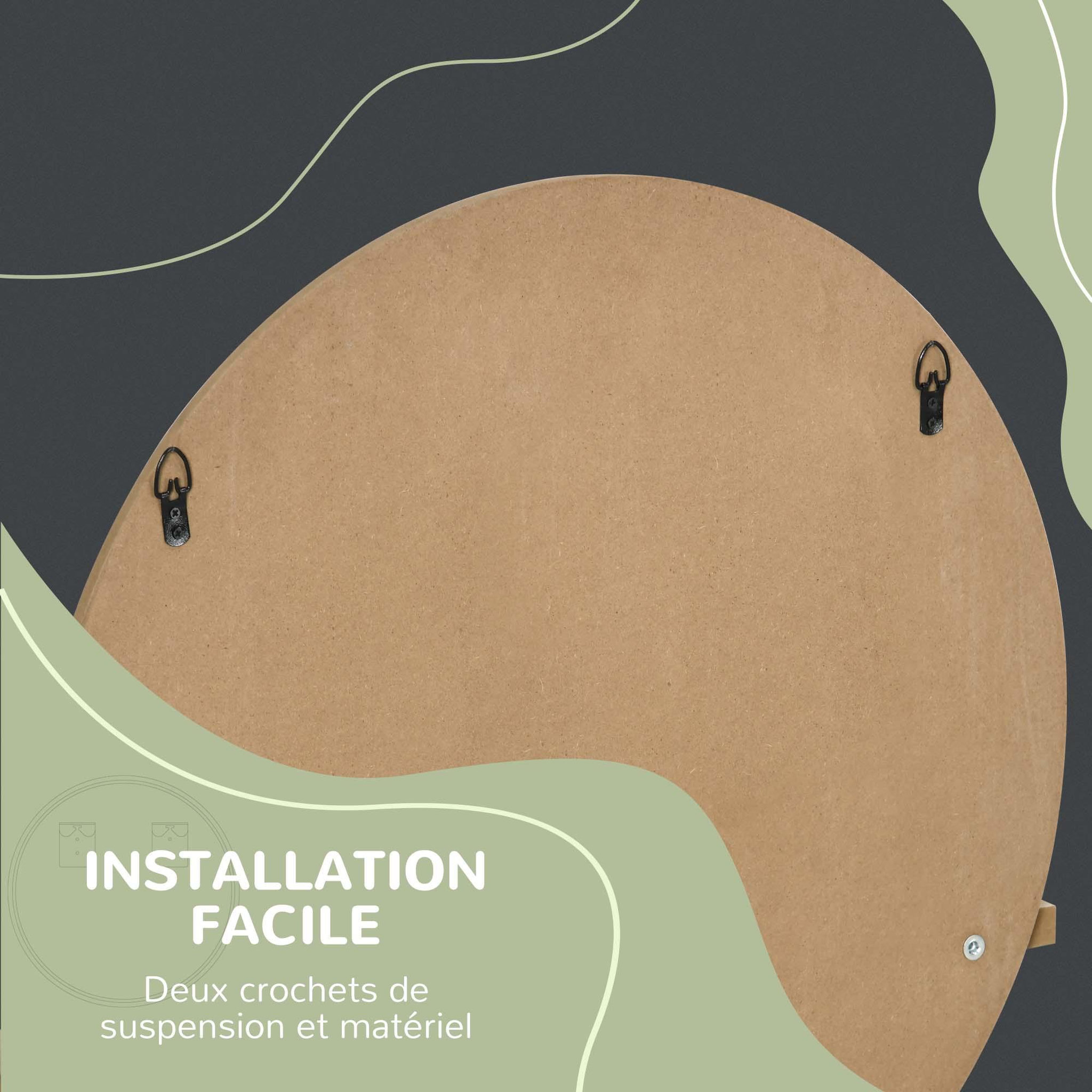Voir la diapositive 6 : KLEANKIN Miroir rond mural de salle de bain style cosy avec étagère - Ø 45 cm - effet bois naturel