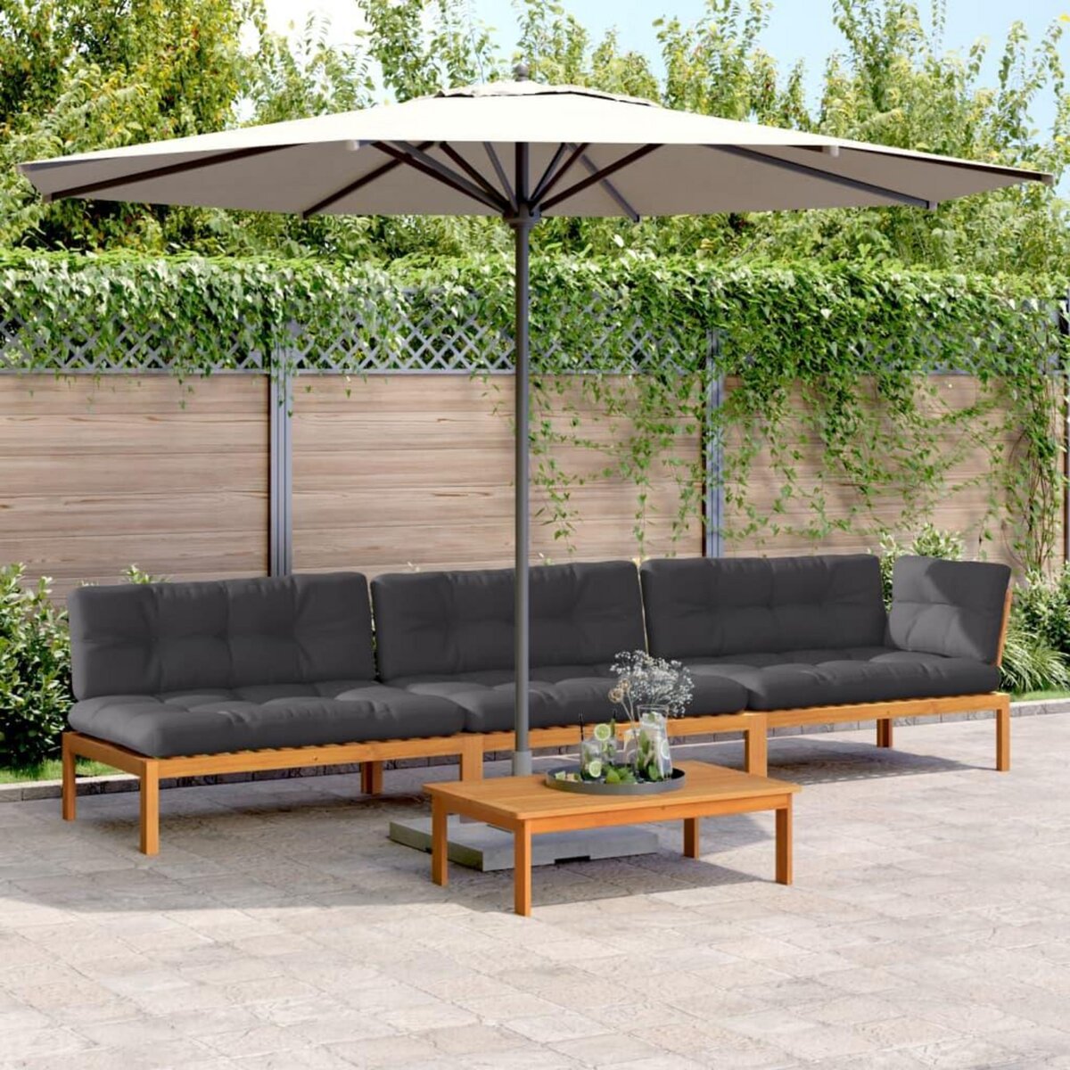 VIDAXL Salon palette de jardin avec coussins 4pcs bois d'acacia massif