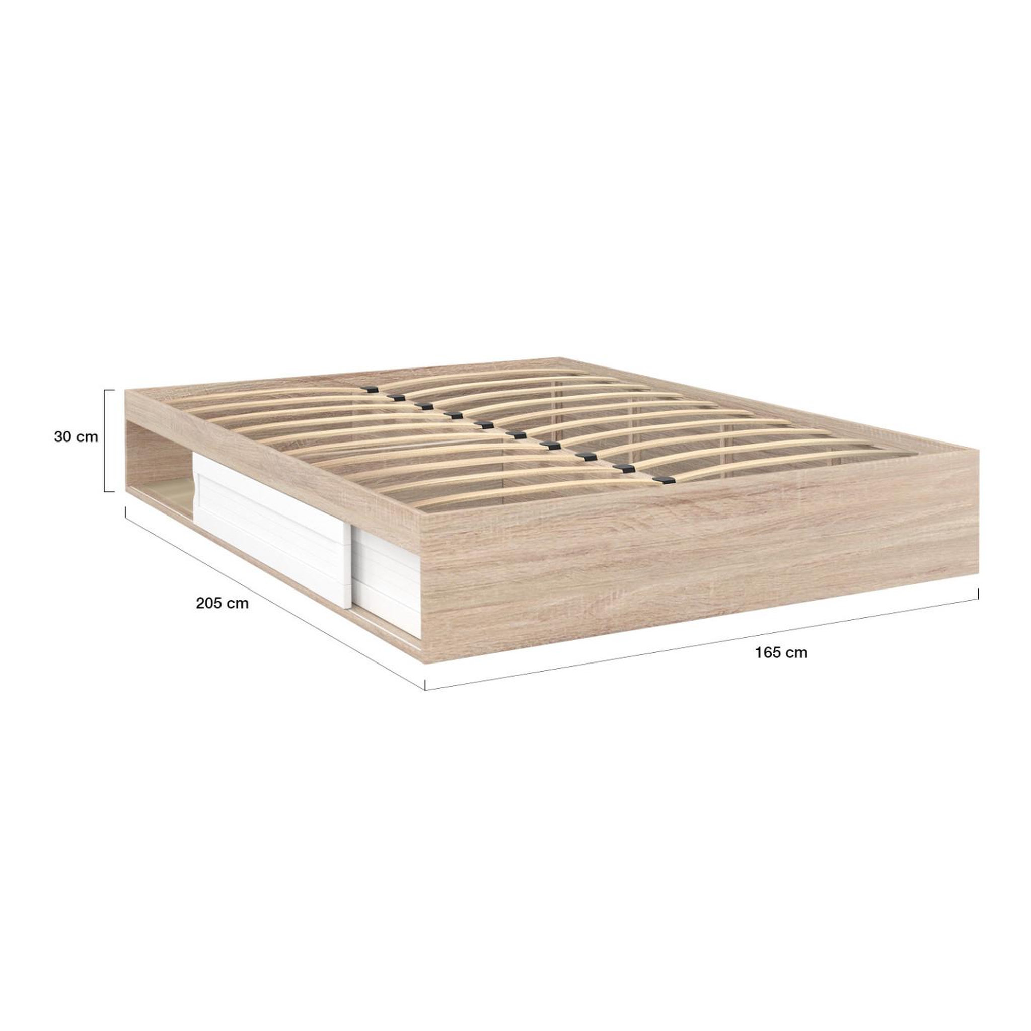 Voir la diapositive 4 : ID MARKET Cadre de lit double salem avec rangements et sommier 160 x 200 cm façon hêtre et blanc