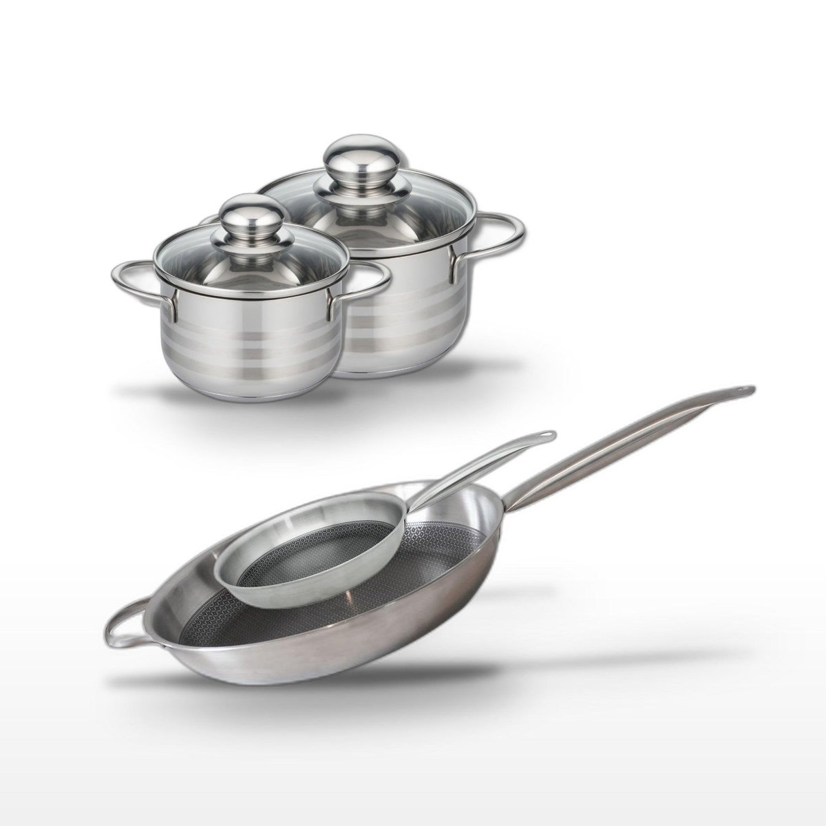 ELO Lot 2 Poêles 24/32cm Elo Relief Solution & 2 Faitouts 12/14cm