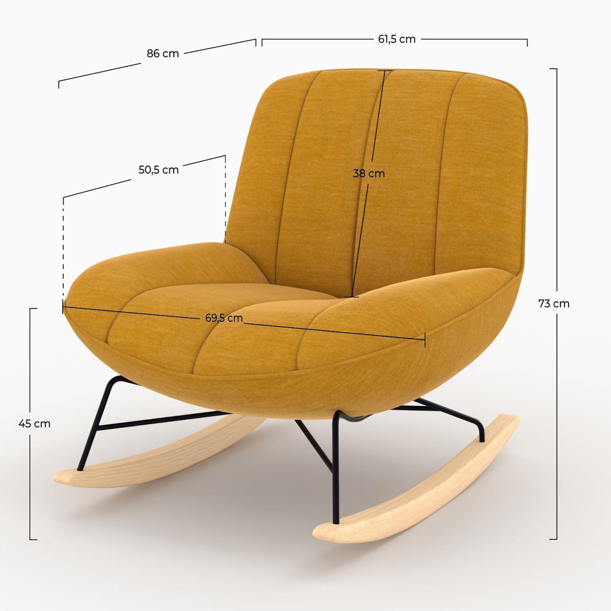 Rendez vous déco Rocking chair en tissu effet velours jaune moutarde-Alvin