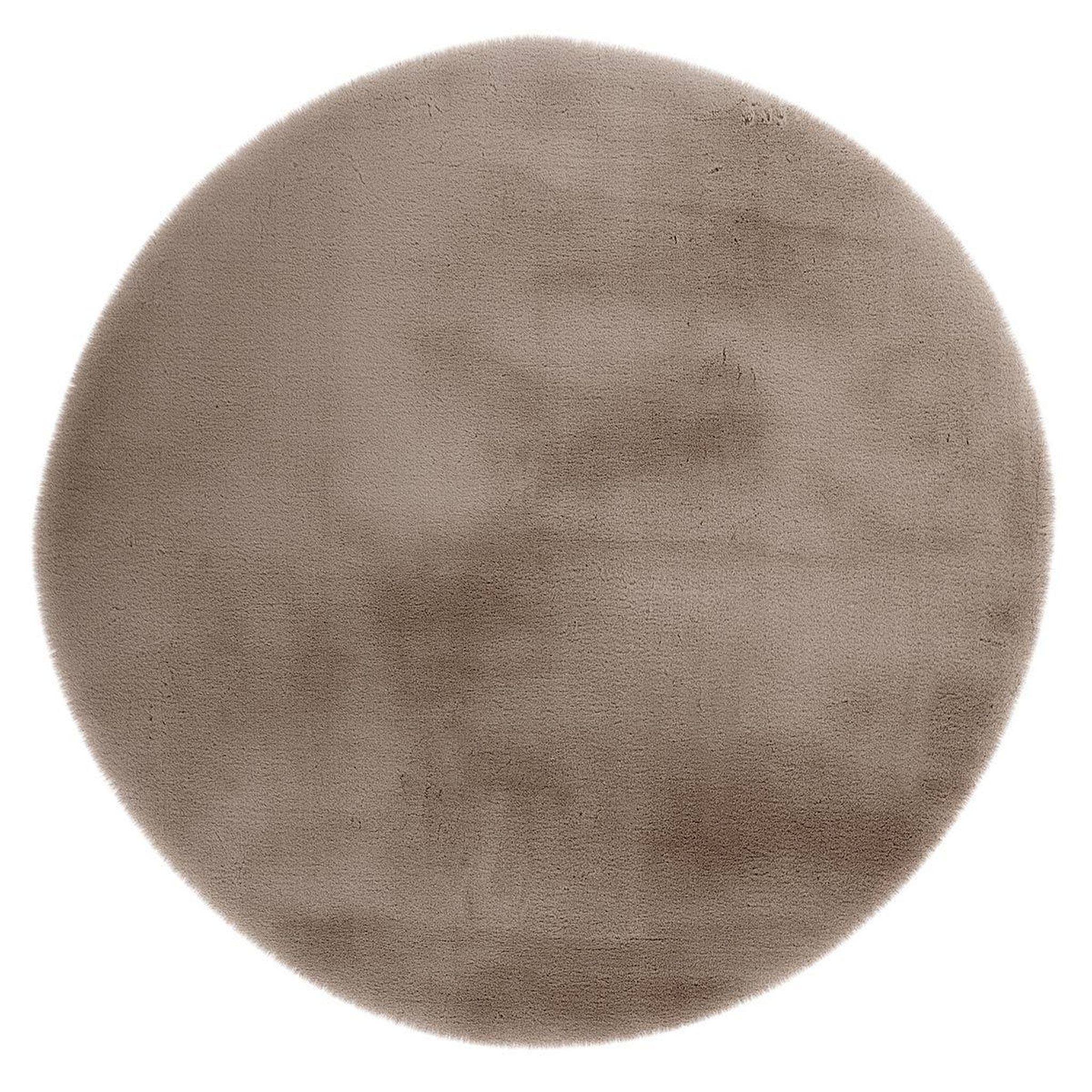 Paris Prix Tapis uni rond doux à poils longs  rabbit  taupe. Coloris disponibles : Marron