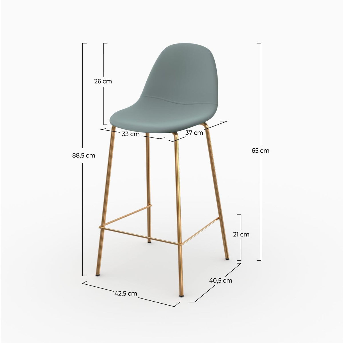 Rendez vous déco Lot de 2 chaises pour îlot central 65 cm en cuir synthétique vert-Henrik