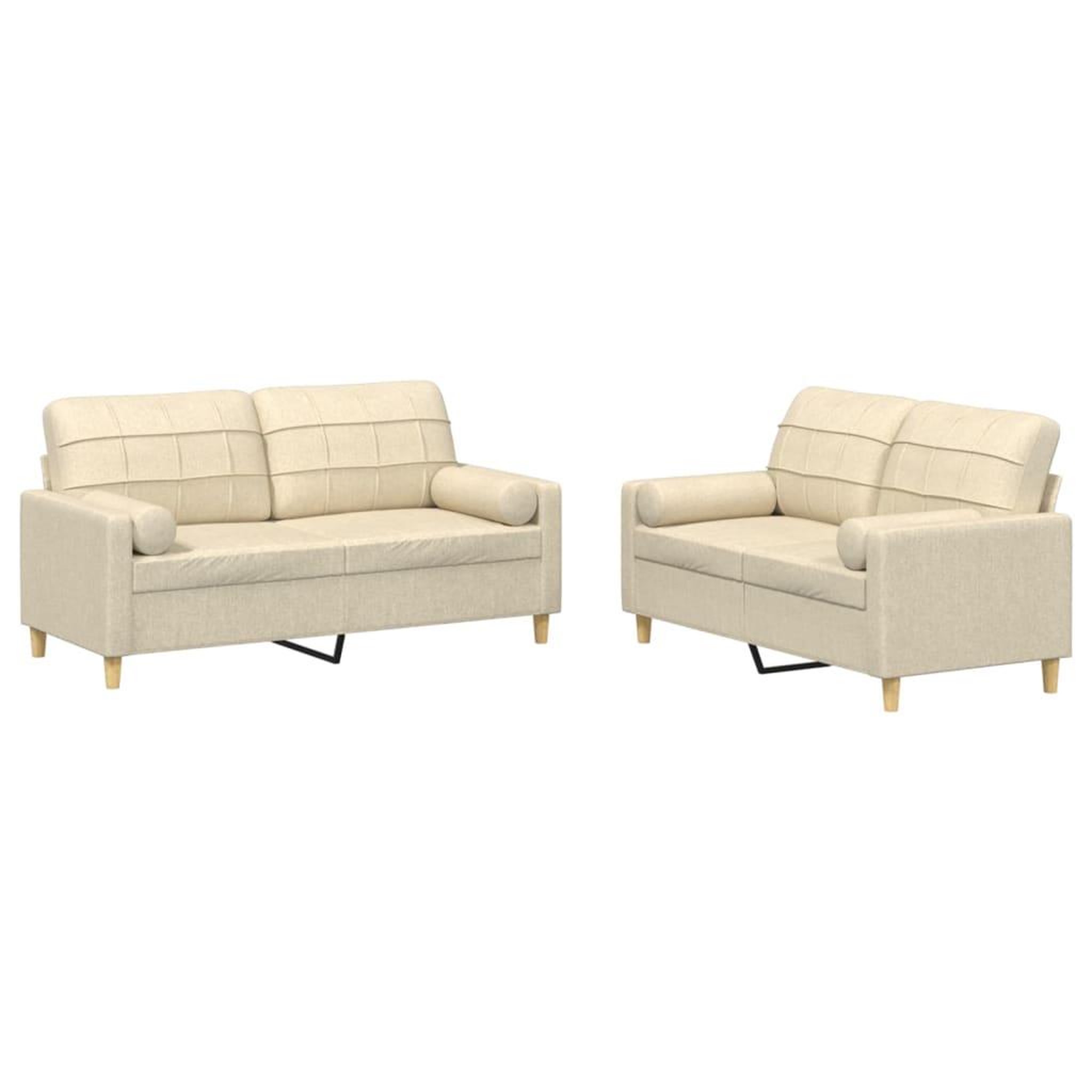 Voir la diapositive 2 : VIDAXL Ensemble de canapes 2 pcs avec coussins creme tissu