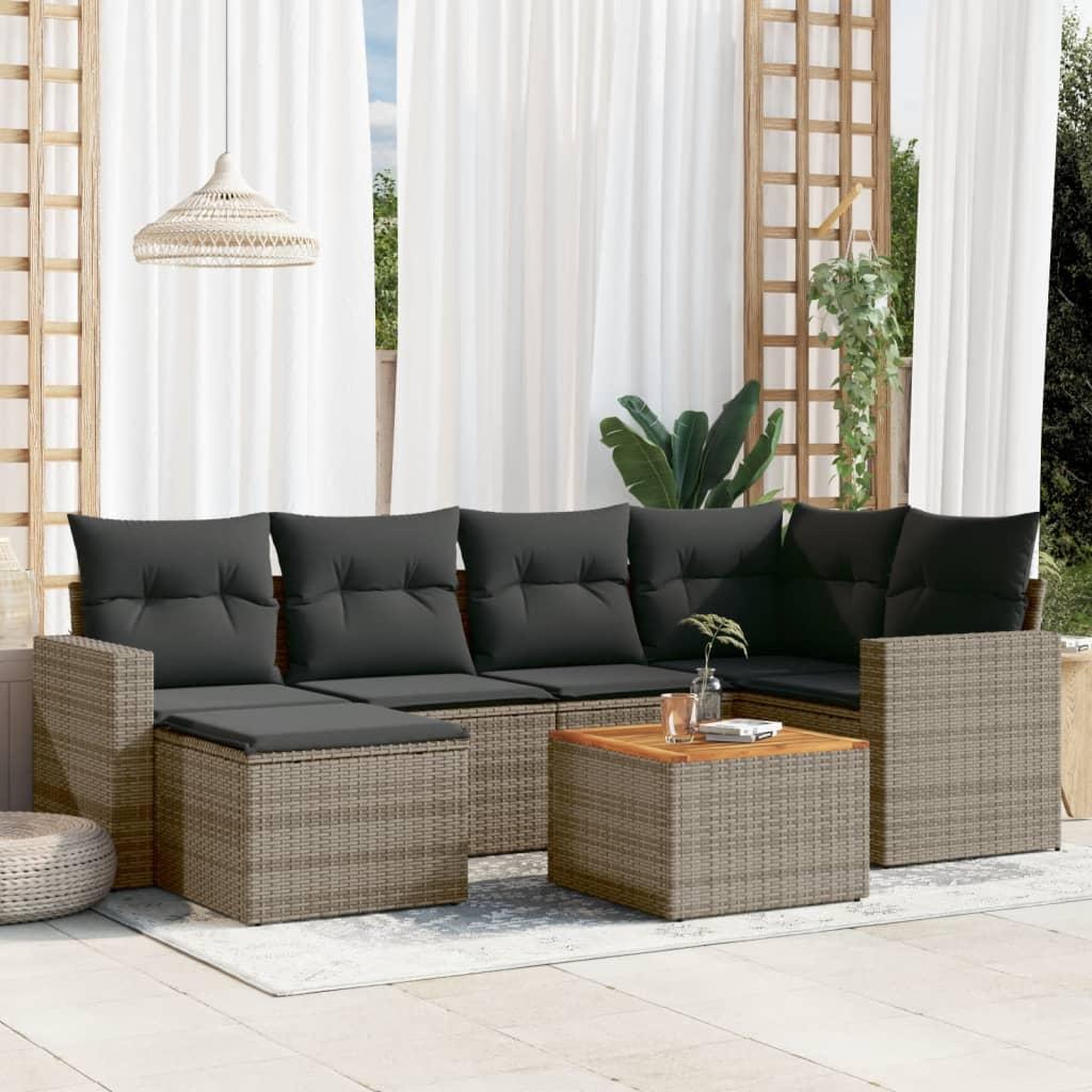 VIDAXL Salon de jardin avec coussins 7 pcs gris resine tressee