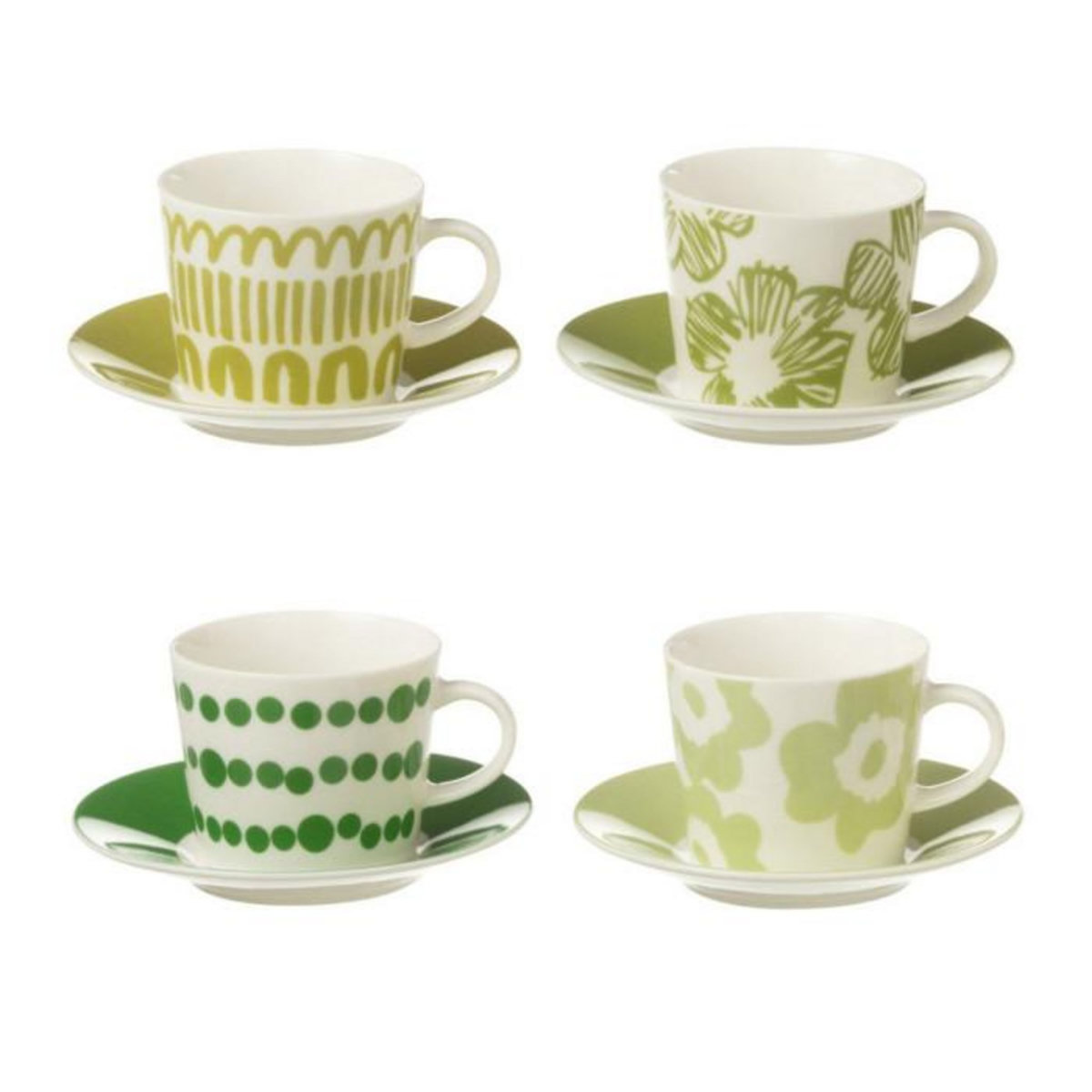Paris Prix Lot de 4 Tasses & Sous-Tasses  Fiesta Sud  9Cl Vert
