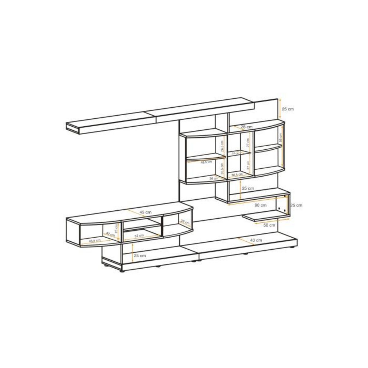 Paris Prix Ensemble Meuble TV  Palermo  300cm Naturel & Anthracite