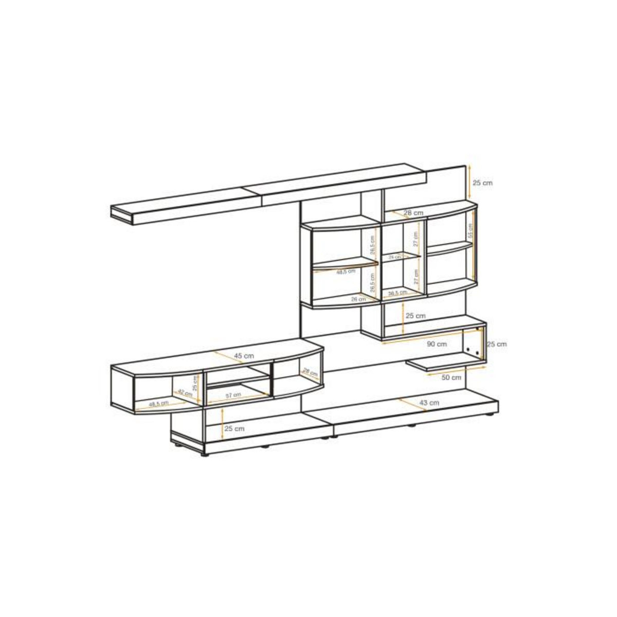 Paris Prix Ensemble Meuble TV  Palermo  300cm Naturel & Anthracite