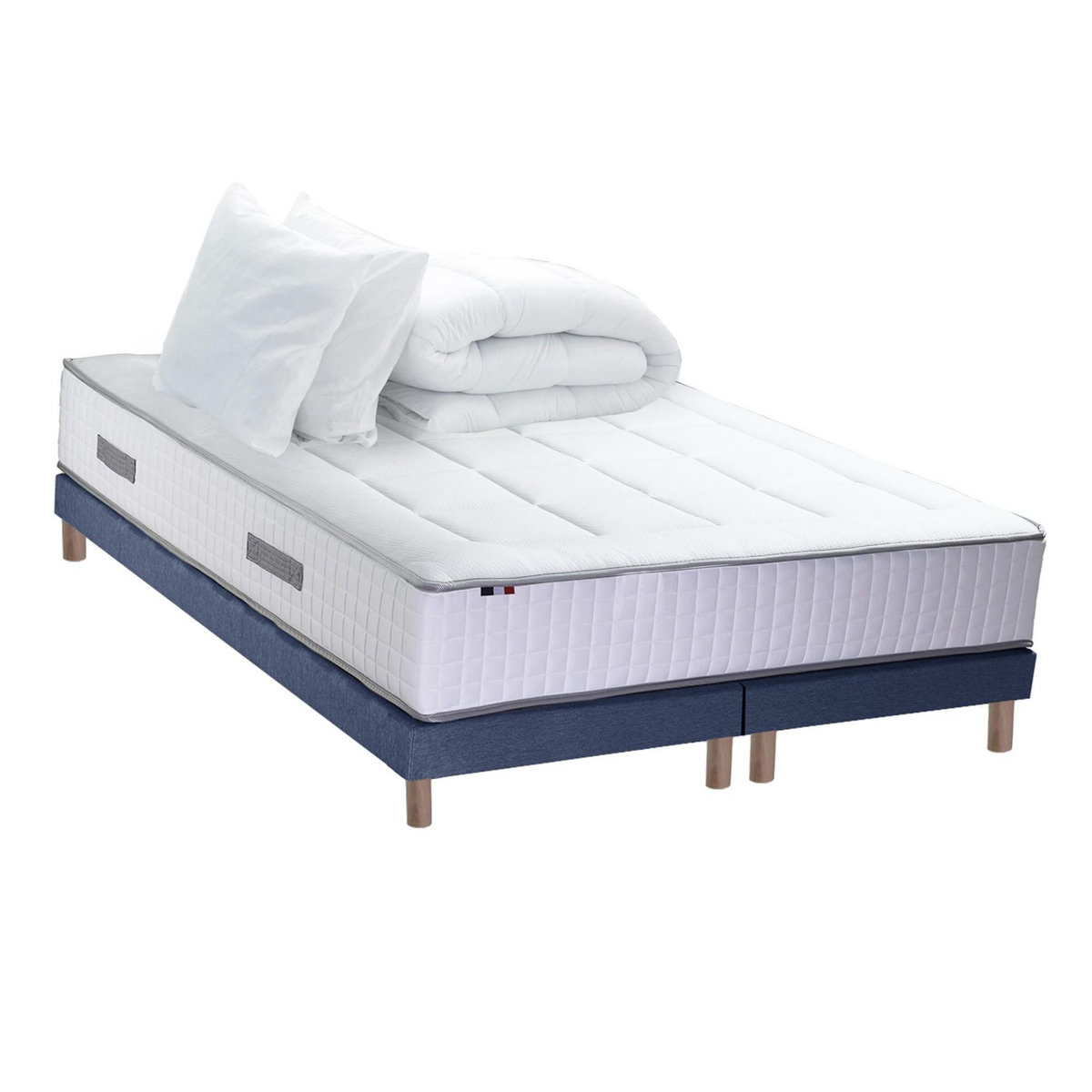IDLITERIE Ensemble matelas Ressort 7 zones + sommier + oreiller + couette - FABRICATION FRANCAISE