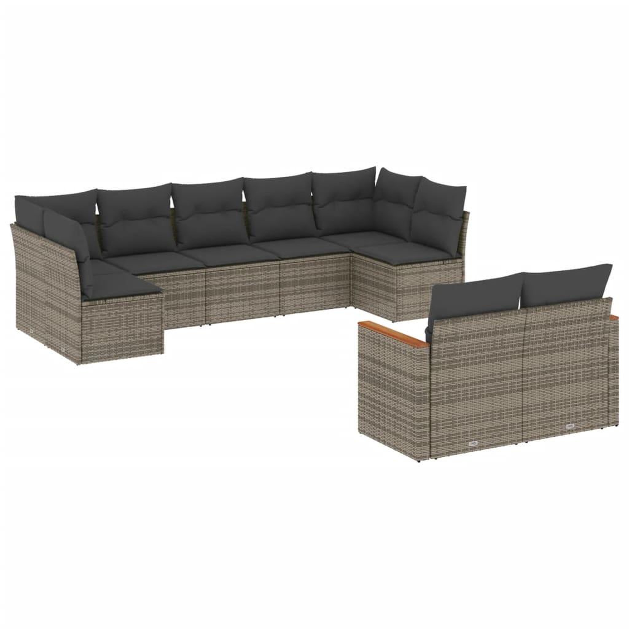 Voir la diapositive 2 : VIDAXL Salon de jardin 9 pcs avec coussins gris resine tressee