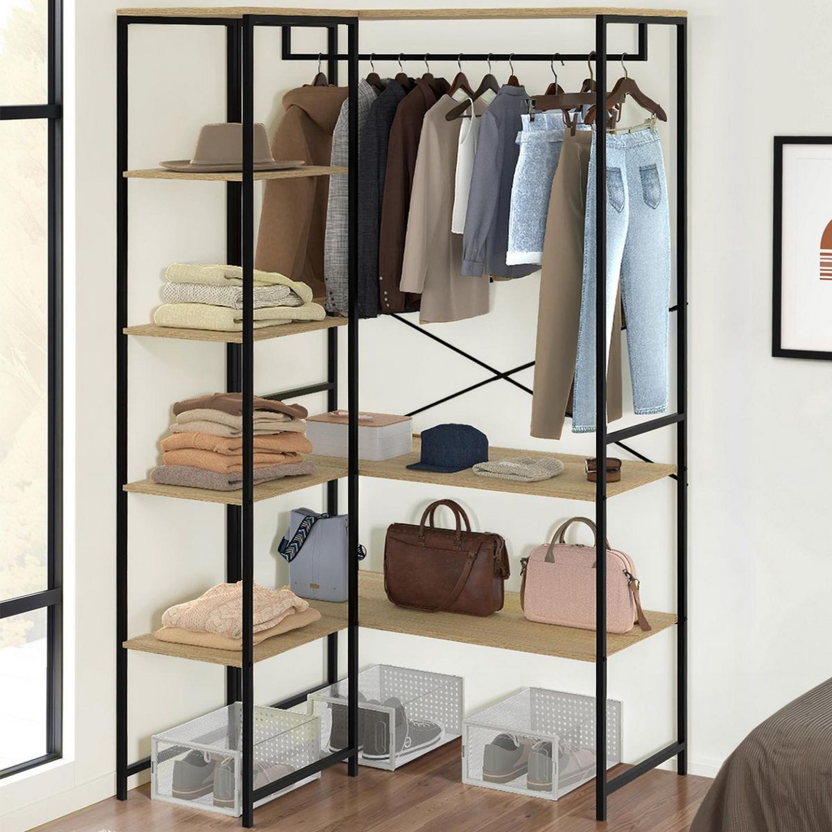 ID MARKET Dressing d'angle modulable double penderie L. 90 / 123 cm DETROIT design industriel