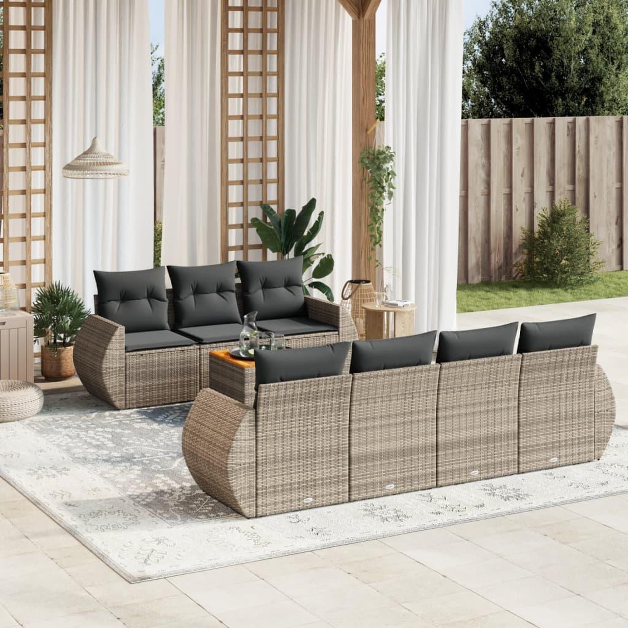 VIDAXL Salon de jardin 8 pcs avec coussins gris resine tressee