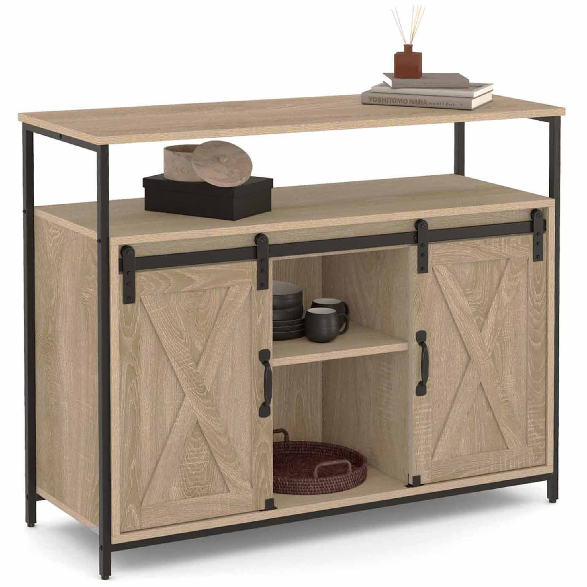 ID MARKET Buffet 100 cm quebec 2 portes grange coulissantes design industriel