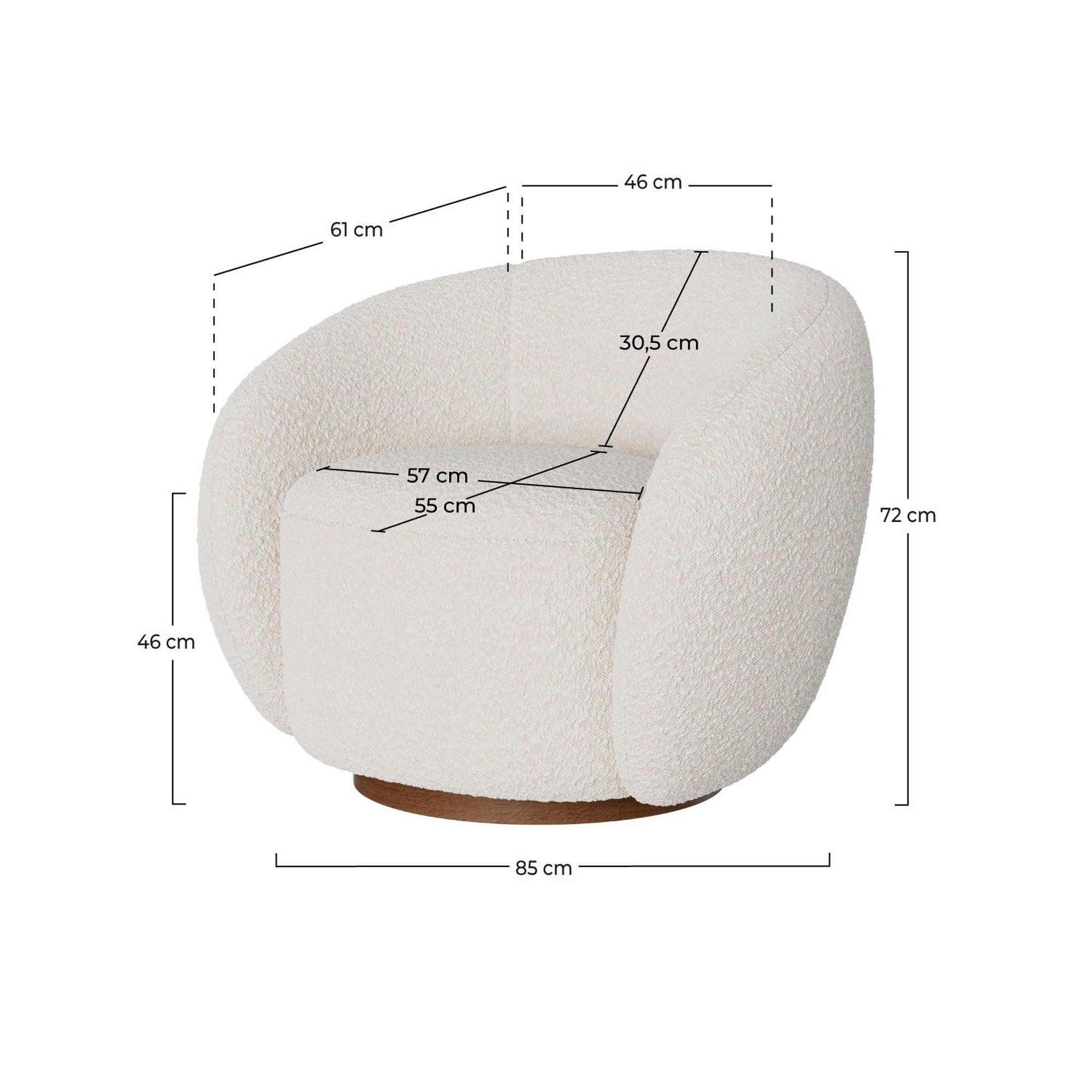 Voir la diapositive 4 : MAISON PAVANE Fauteuil pivotant en tissu bouclé blanc-naya