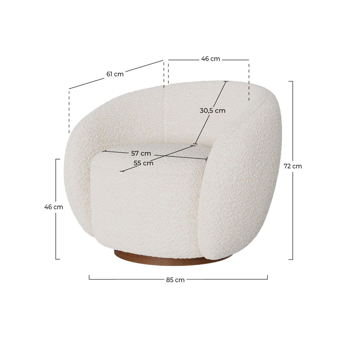 Rendez vous déco Fauteuil pivotant en tissu bouclé blanc-Naya