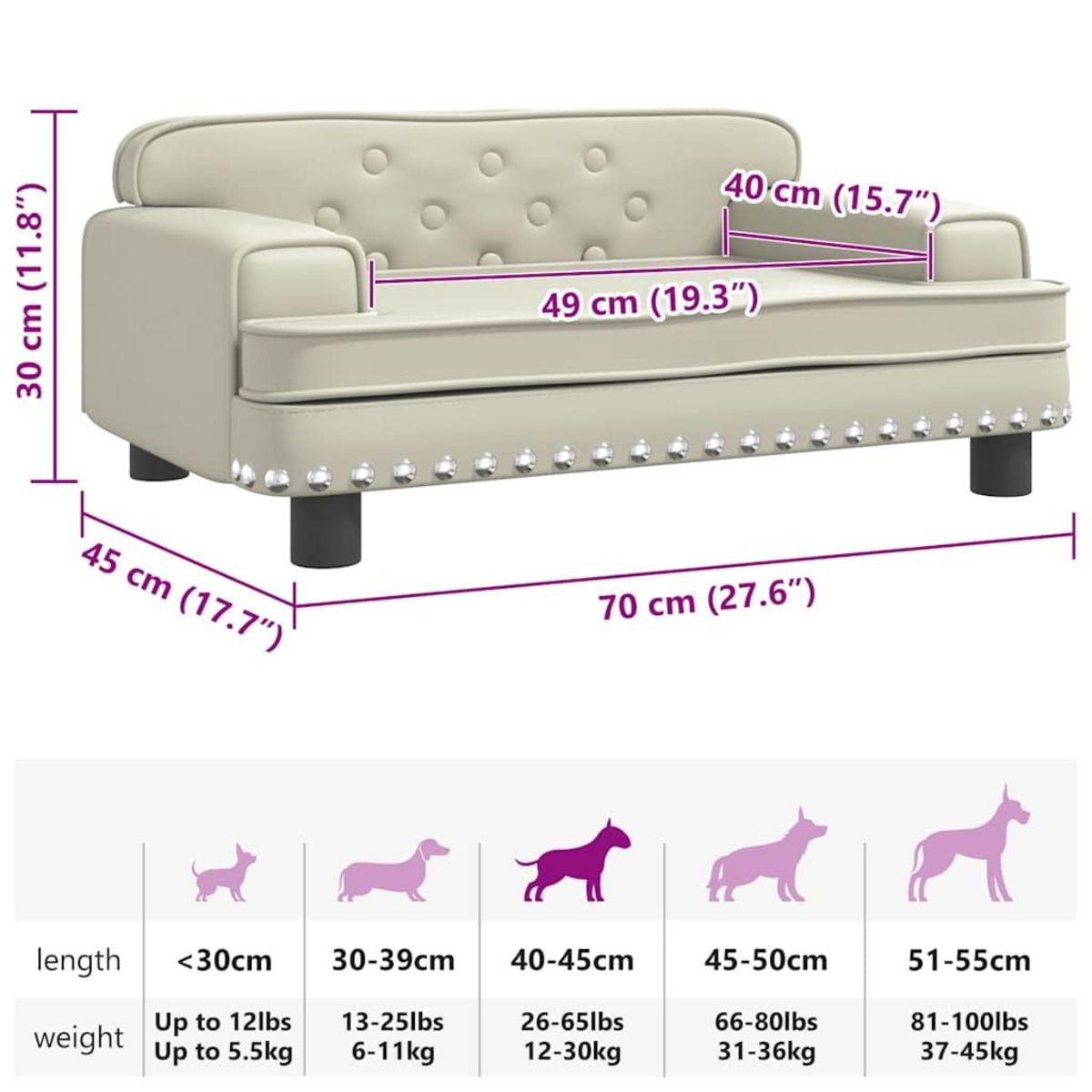 VIDAXL Lit pour chien creme 70x45x30 cm similicuir