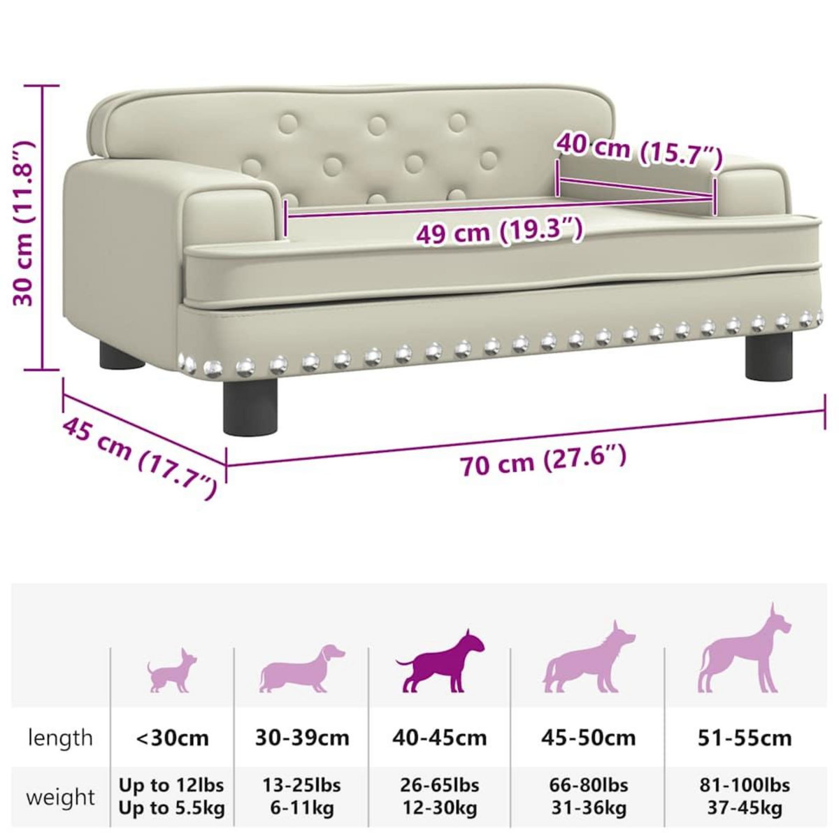 VIDAXL Lit pour chien creme 70x45x30 cm similicuir