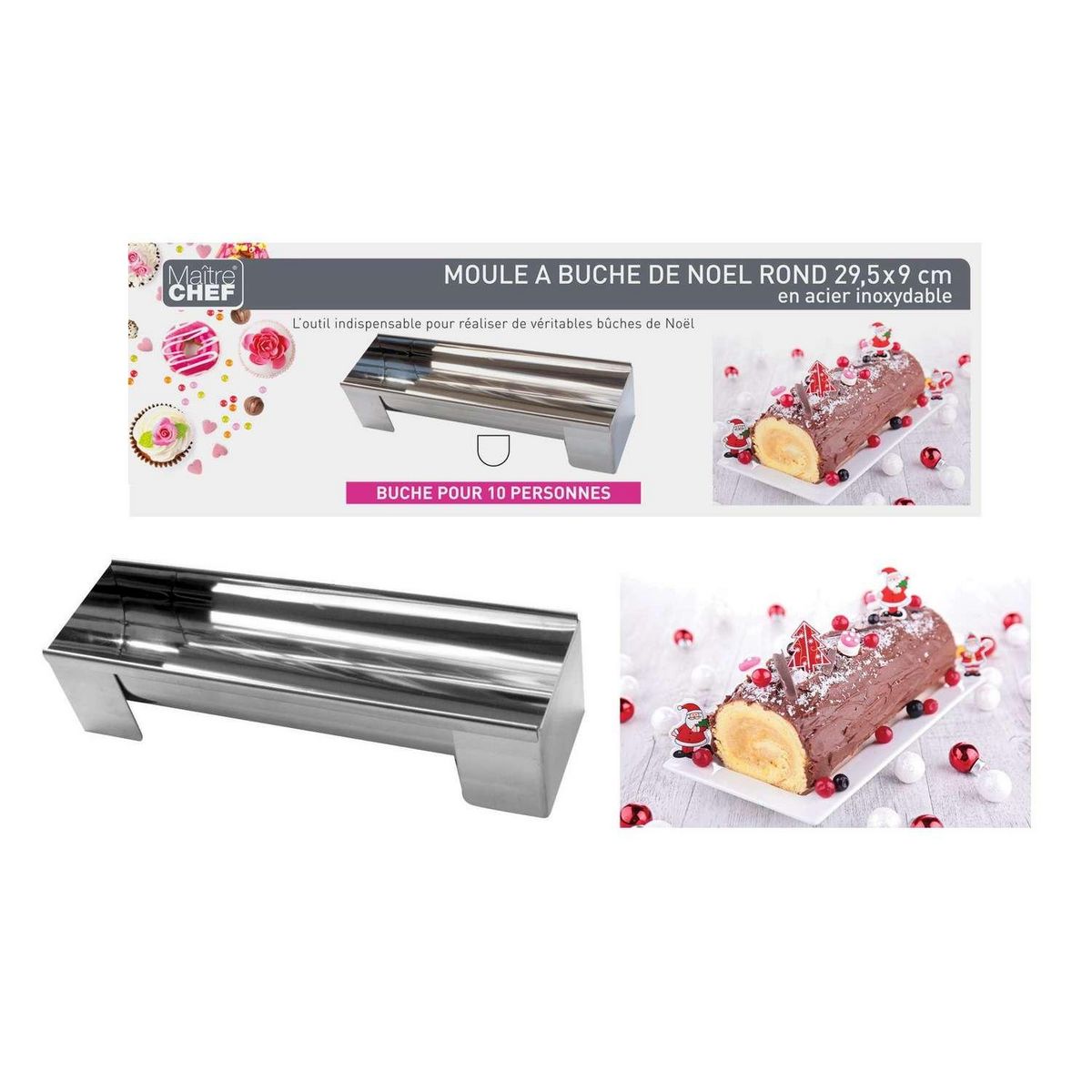 TOILINUX Moule à bûche de Noël en inox - 29,5 x 9 cm