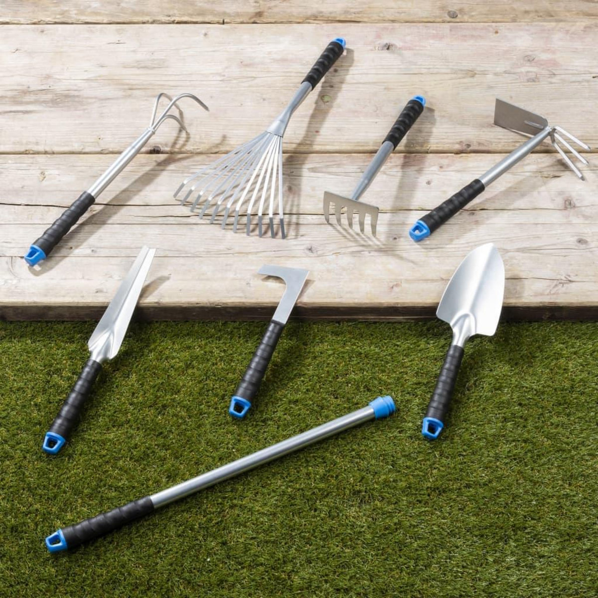 HI HI Ensemble d'outils de jardin 8 pcs Argente Metal