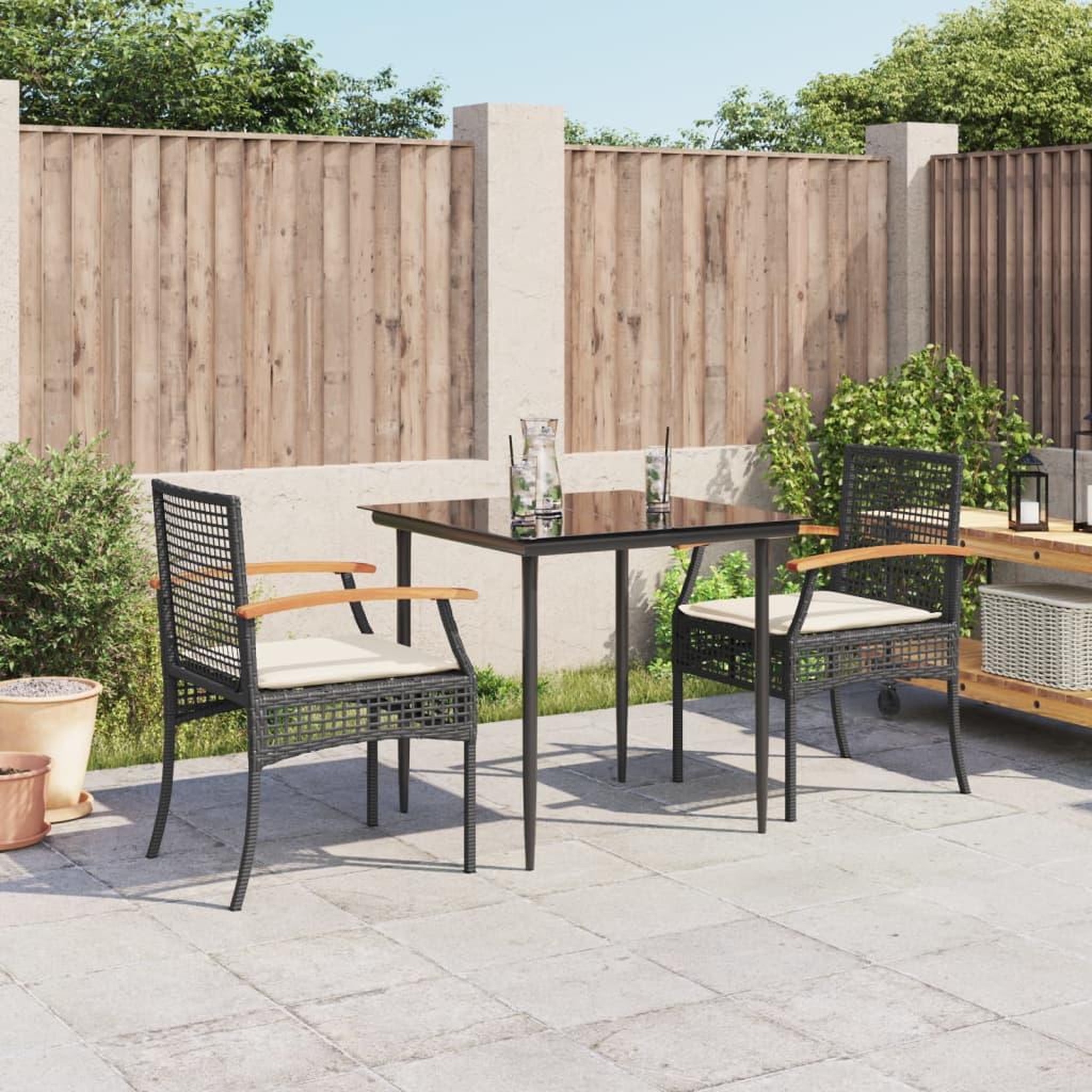 VIDAXL Ensemble a manger de jardin avec coussins 3 pcs Noir