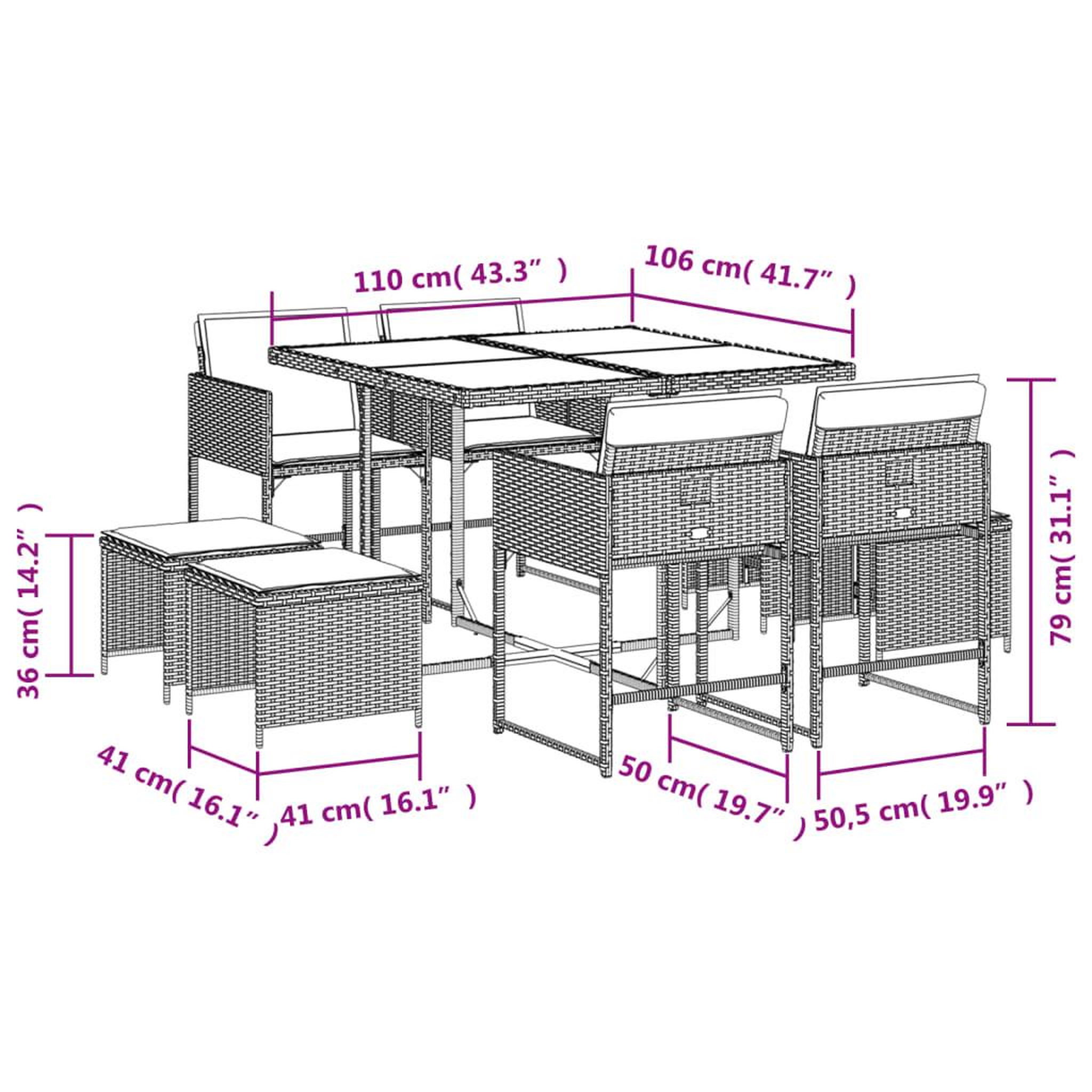 Voir la diapositive 6 : VIDAXL Ensemble a manger de jardin et coussins 9 pcs gris clair rotin